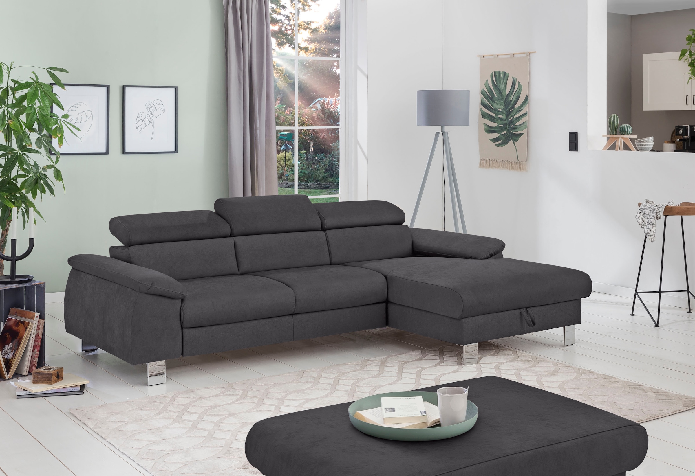 COTTA Ecksofa "Komaris L-Form, B: 244 cm" mit Kopfteilverstellung, optional Schlaffunktion, Bettkasten & Licht