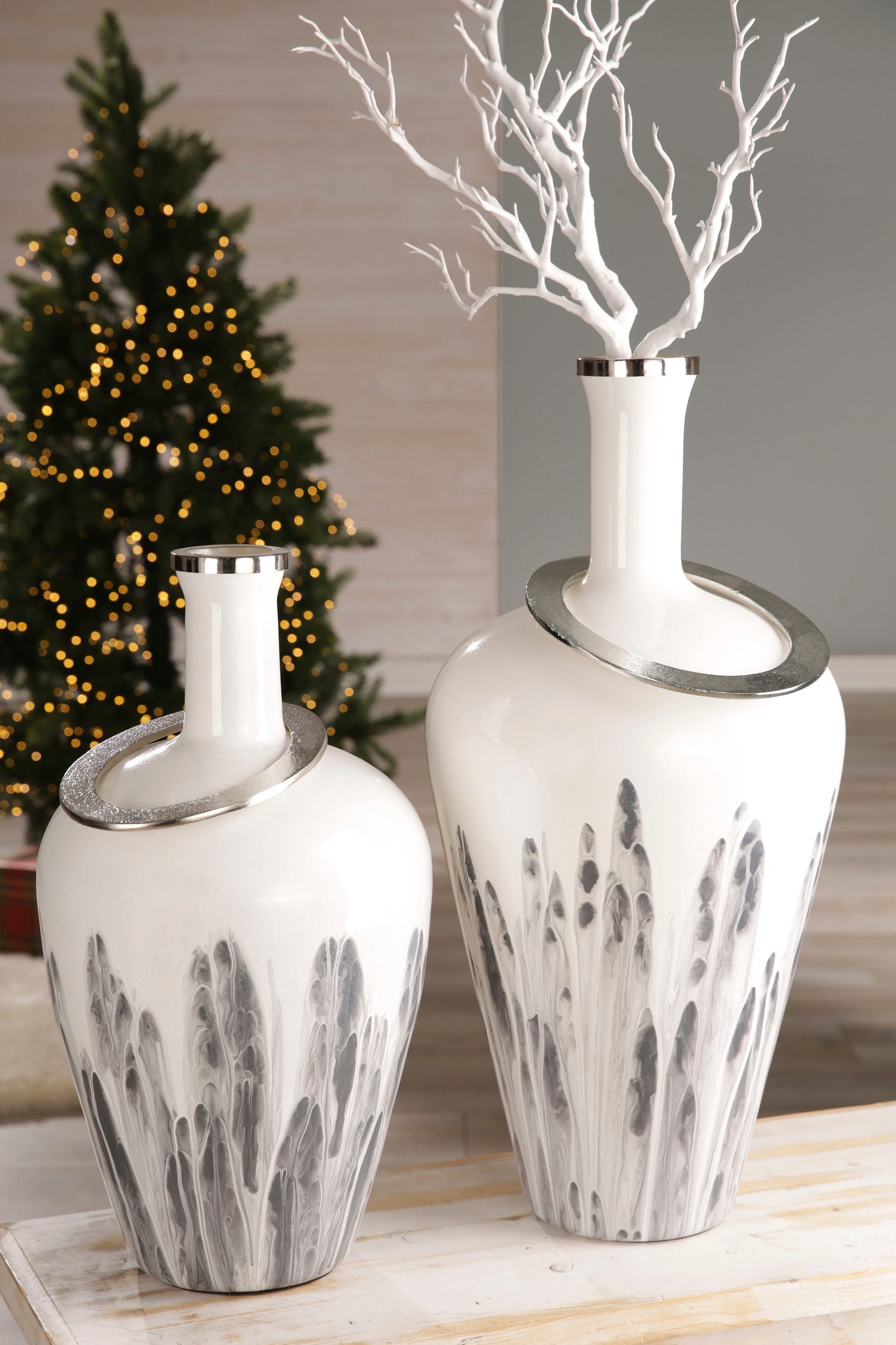 GILDE Bodenvase »Statuario«, durchgefärbtes Glas, mit Metallring