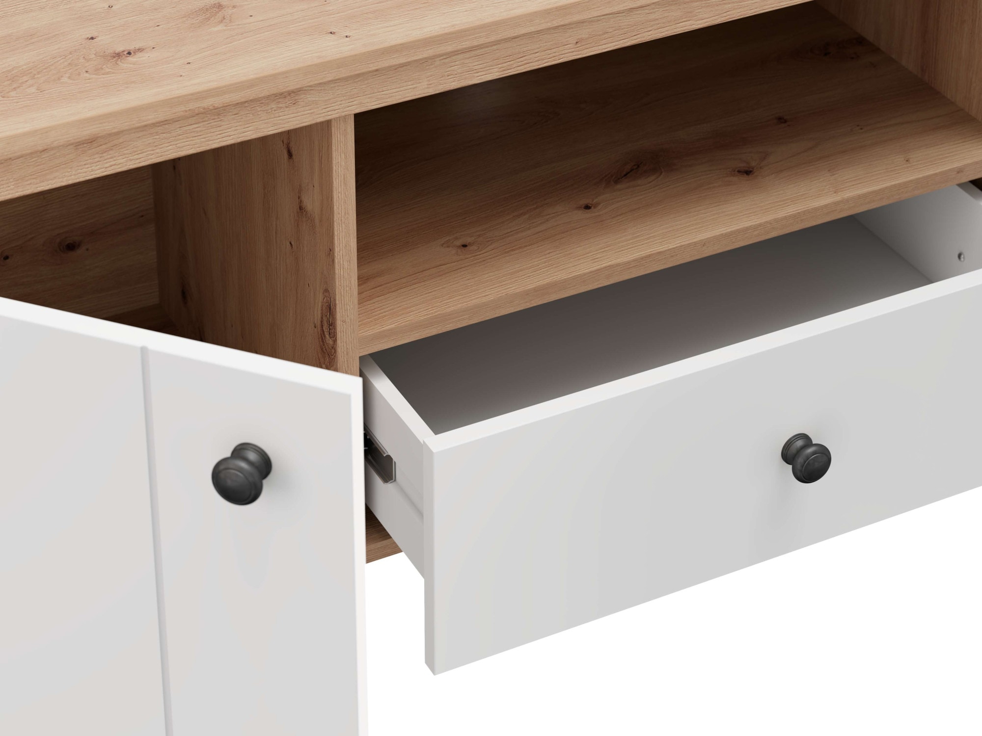 Home affaire Lowboard »BEDFORD, TV-Board, TV-Kommode, TV-Schrank, TV-Möbel im Landhausstil« MDF-Profil ummantelt, 2 Türen, 1 Schublade & 3 Fächer mit Metallgriff