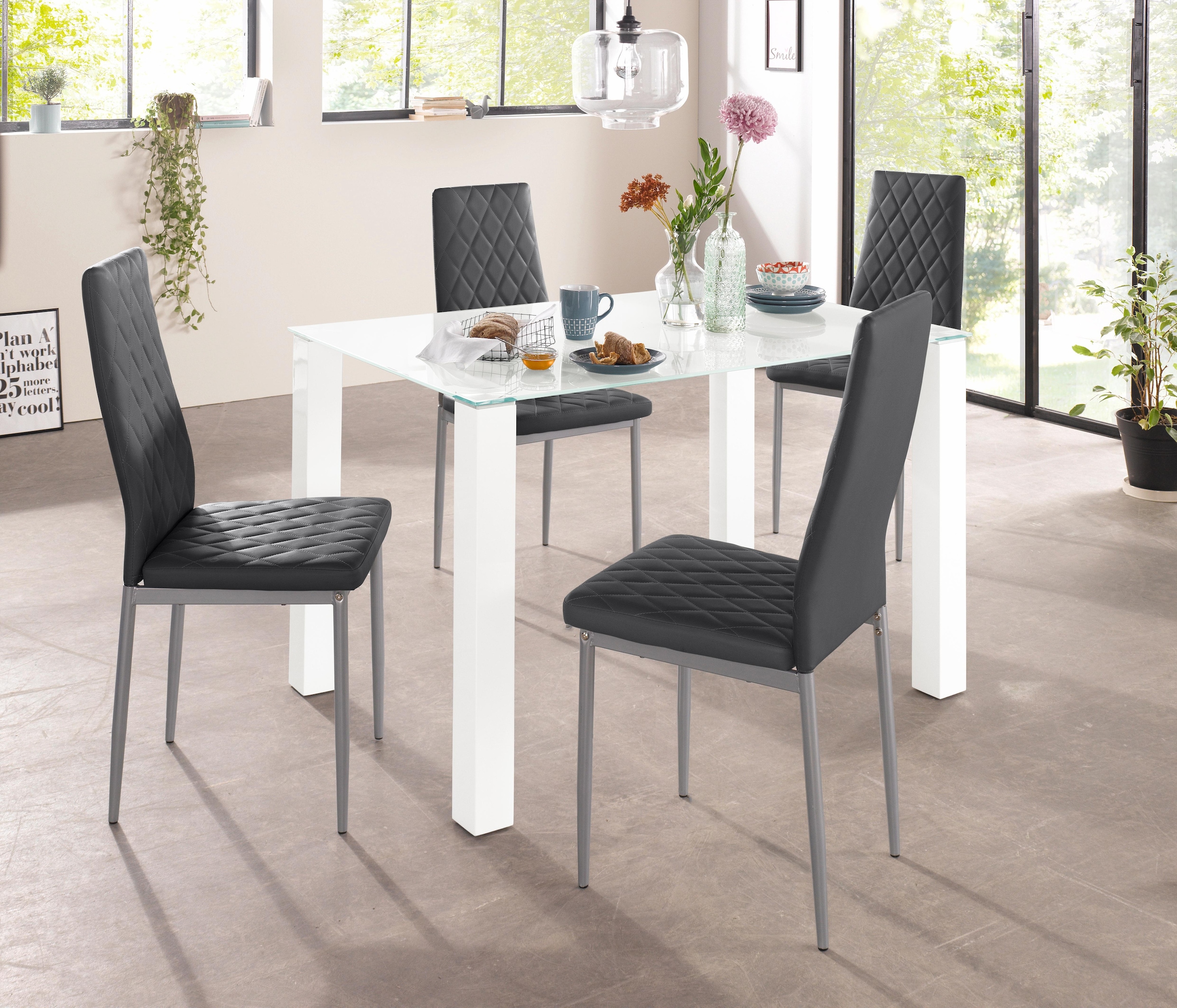 INOSIGN Essgruppe, (Set, 5 tlg.), mit Glastisch, Breite 120 cm