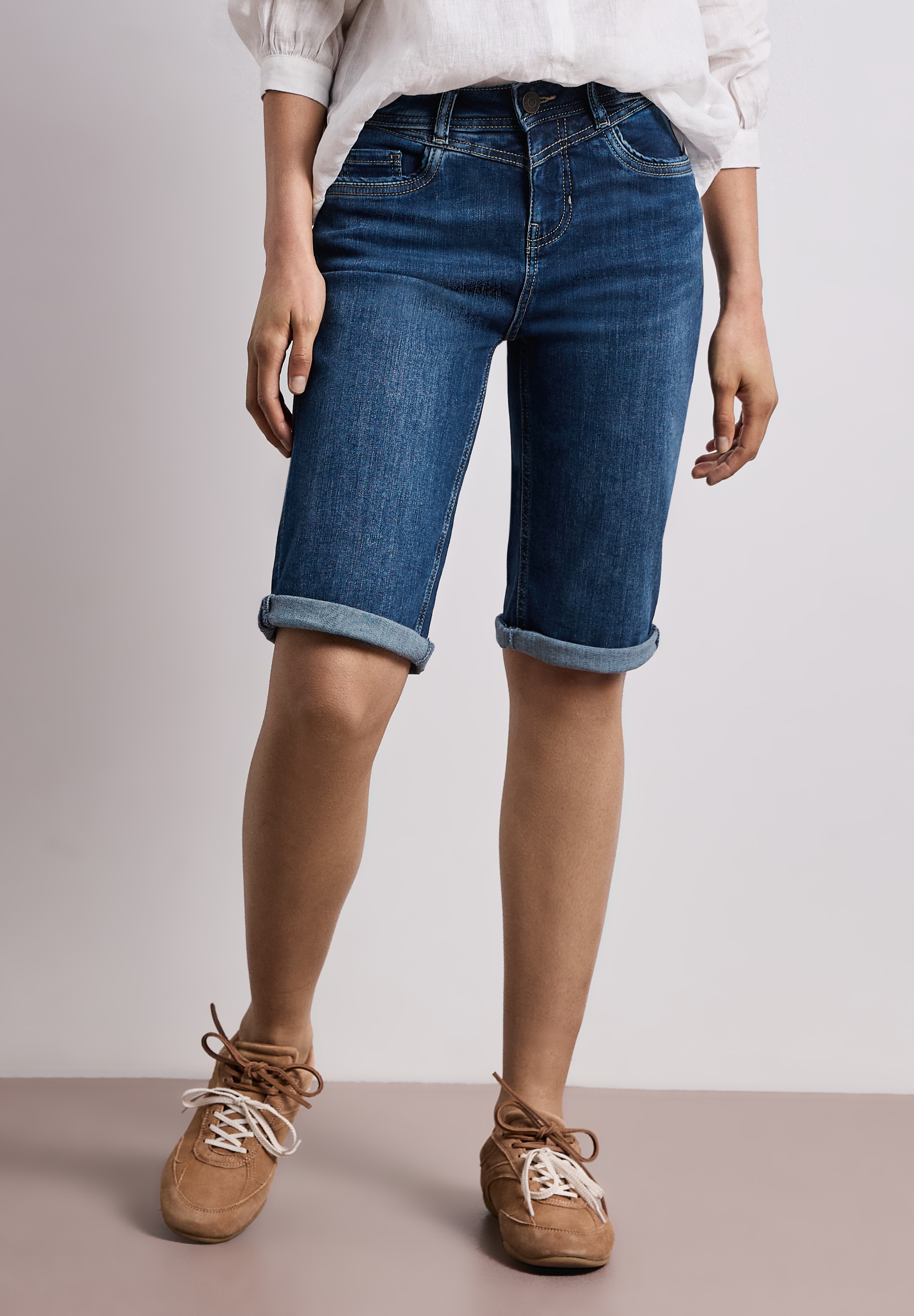 STREET ONE Bermudas "Style Jane" Slim Leg Jeans-Bermuda mit Turn-Up-Detail
