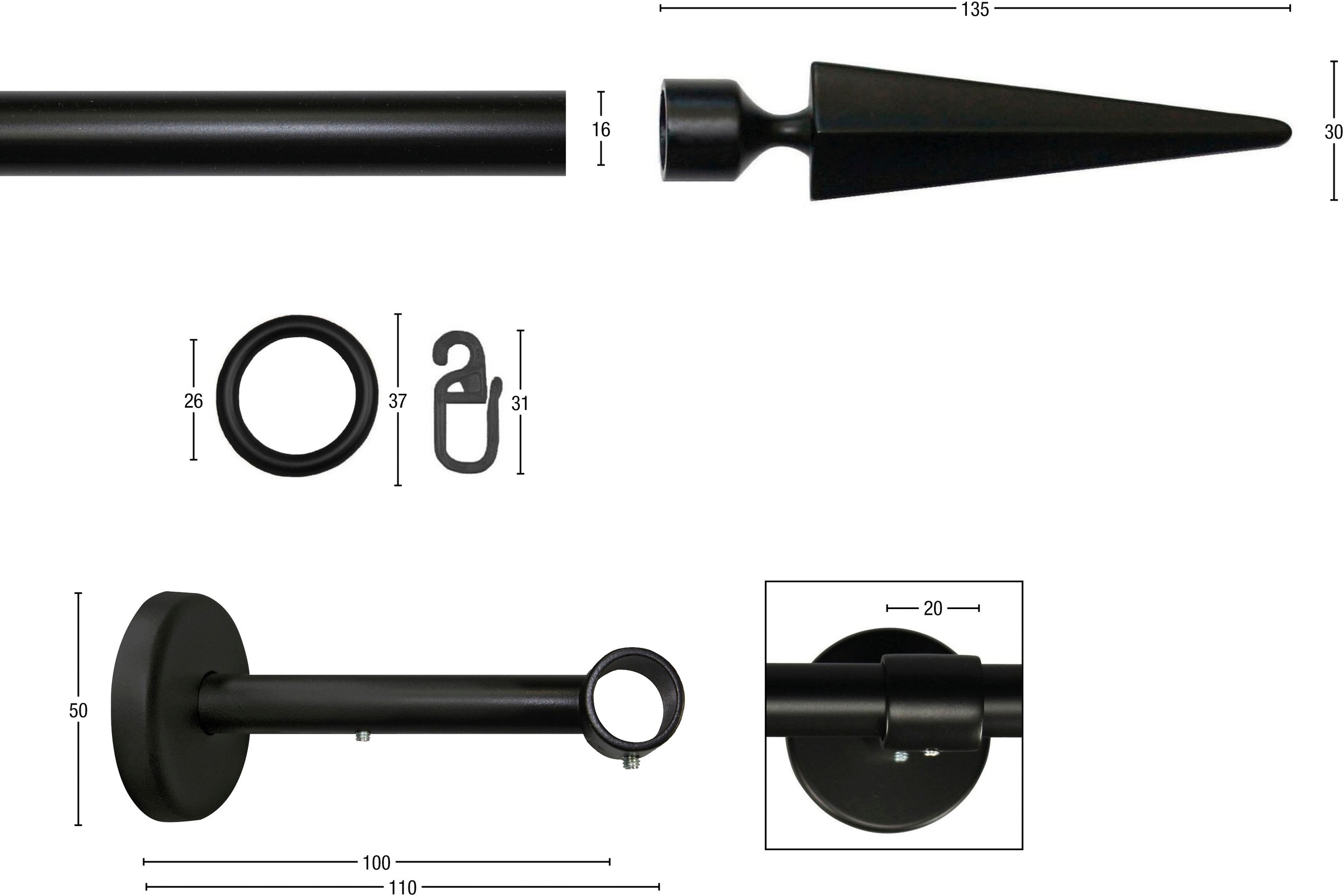 Thumbnail - GARESA Gardinenstange "RUSTIKA" Ø 16 mm 1 läufig-läufig Wunschmaßlänge;Träger;Endstücke;Befestigungsmaterial;Montageanle...