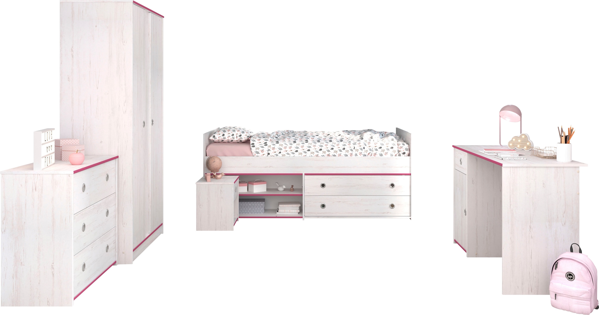 Parisot Jugendzimmer-Set "Smoozy" Set, Stauraumbett, Nachttisch, Kleidersch günstig online kaufen
