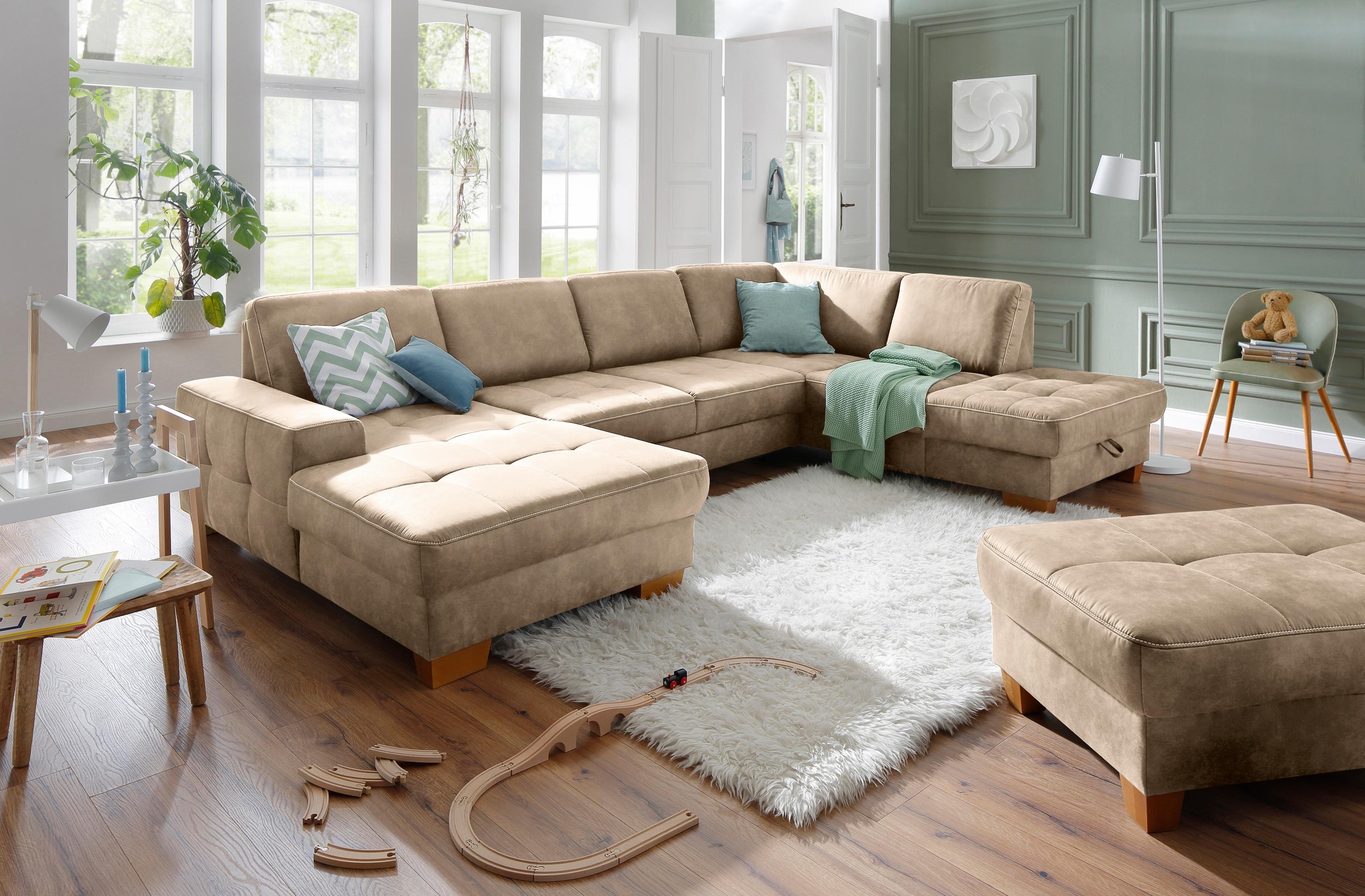 Thumbnail - Home affaire Wohnlandschaft "Puccini U-Form", mit Federkern, Sitztiefenverstellung, Kontrastnaht