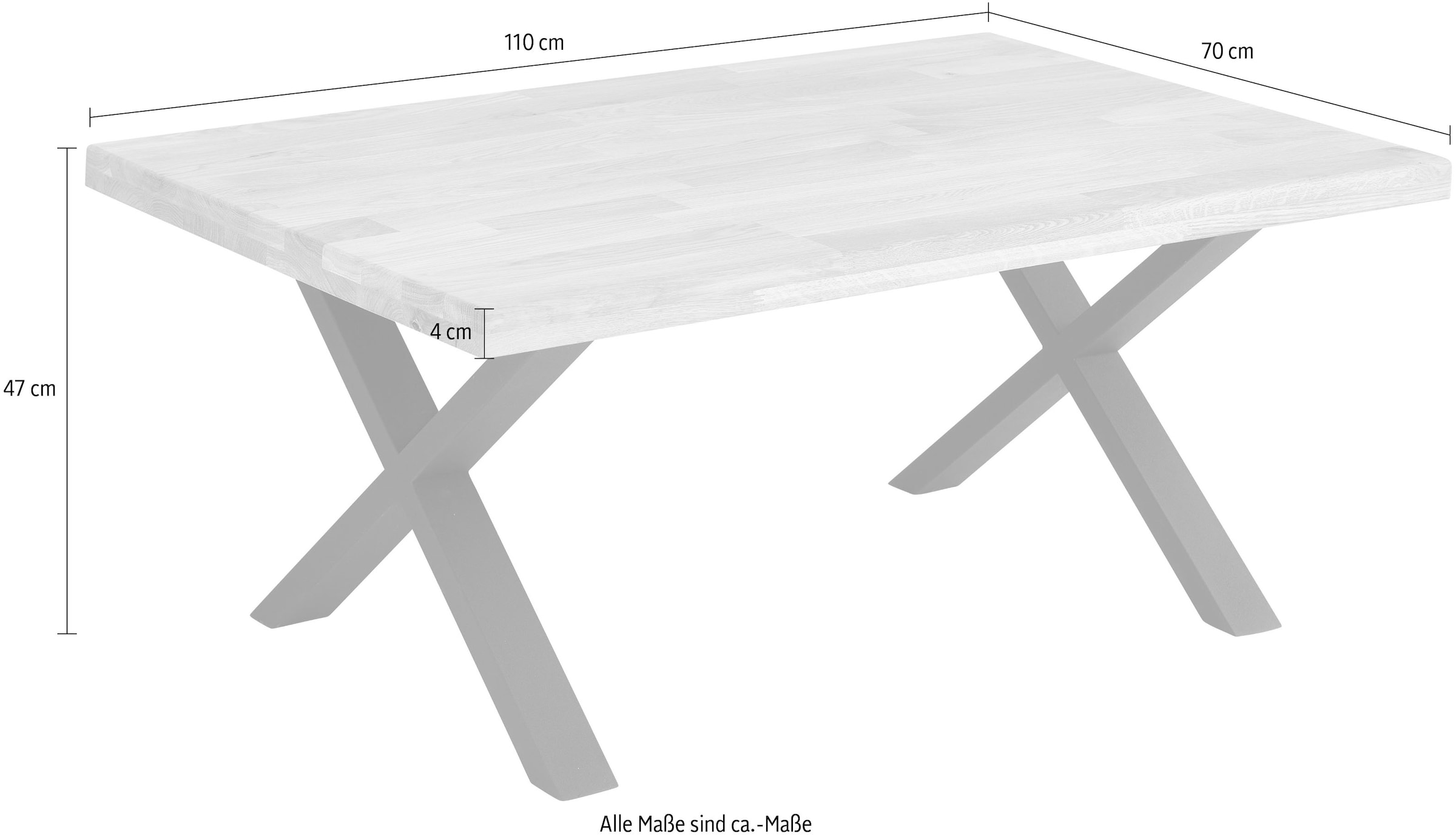 Stolkom Couchtisch »Chris Wohnzimmertisch Eiche Massivholz, BxHxT 110x47x70 cm«, Gerade Kante, Industrial Style Eiche Massivholz