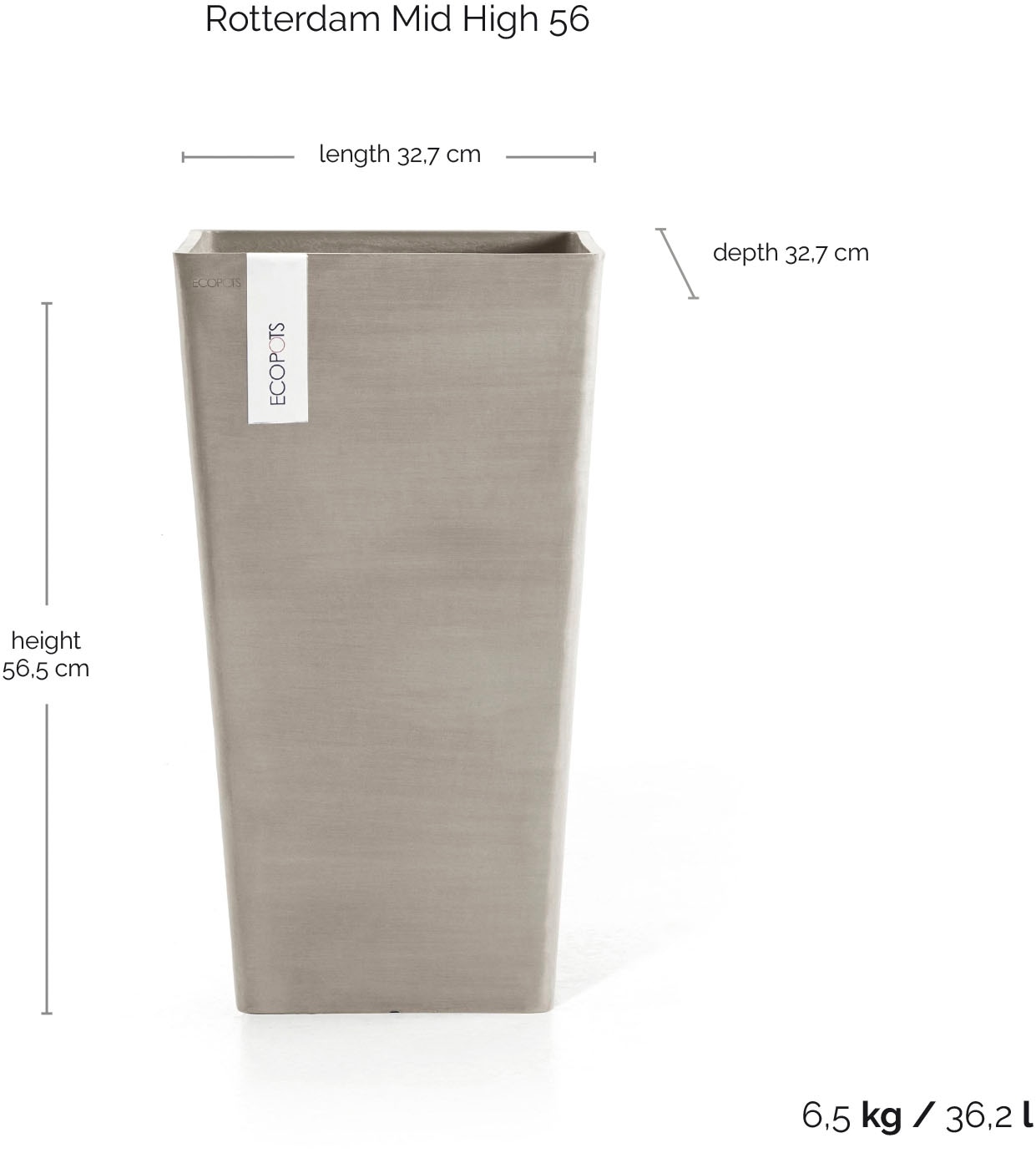 ECOPOTS Blumentopf »ROTTERDAM MID HIGH Taupe« BxTxH: 31x31x56 cm