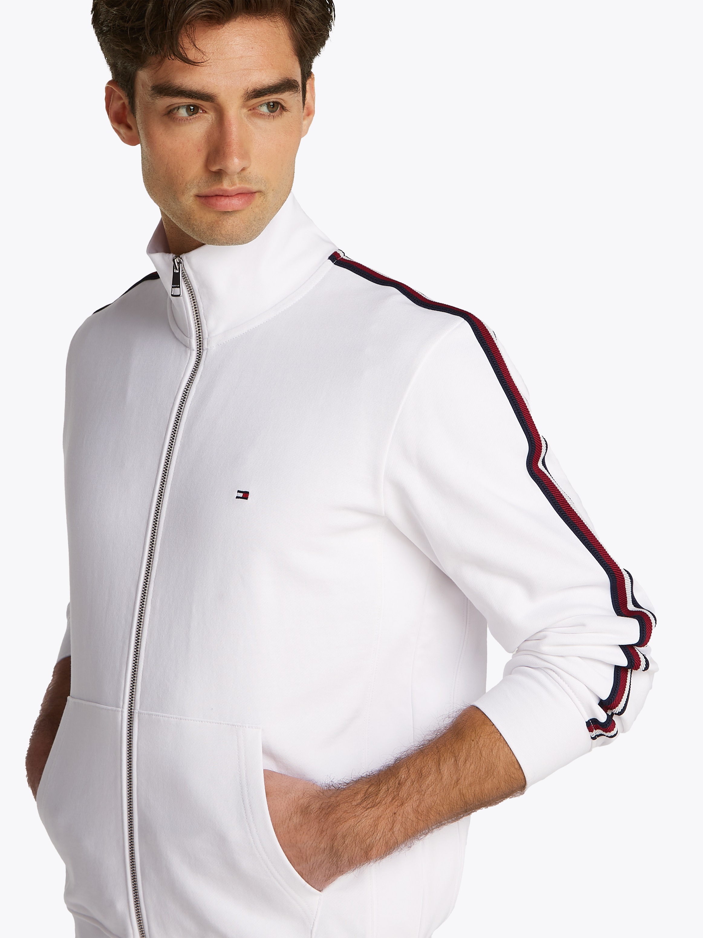 Tommy Hilfiger Sweatjacke "GLOBAL STRIPE STAND COLLAR", mit Streifen in Tom günstig online kaufen