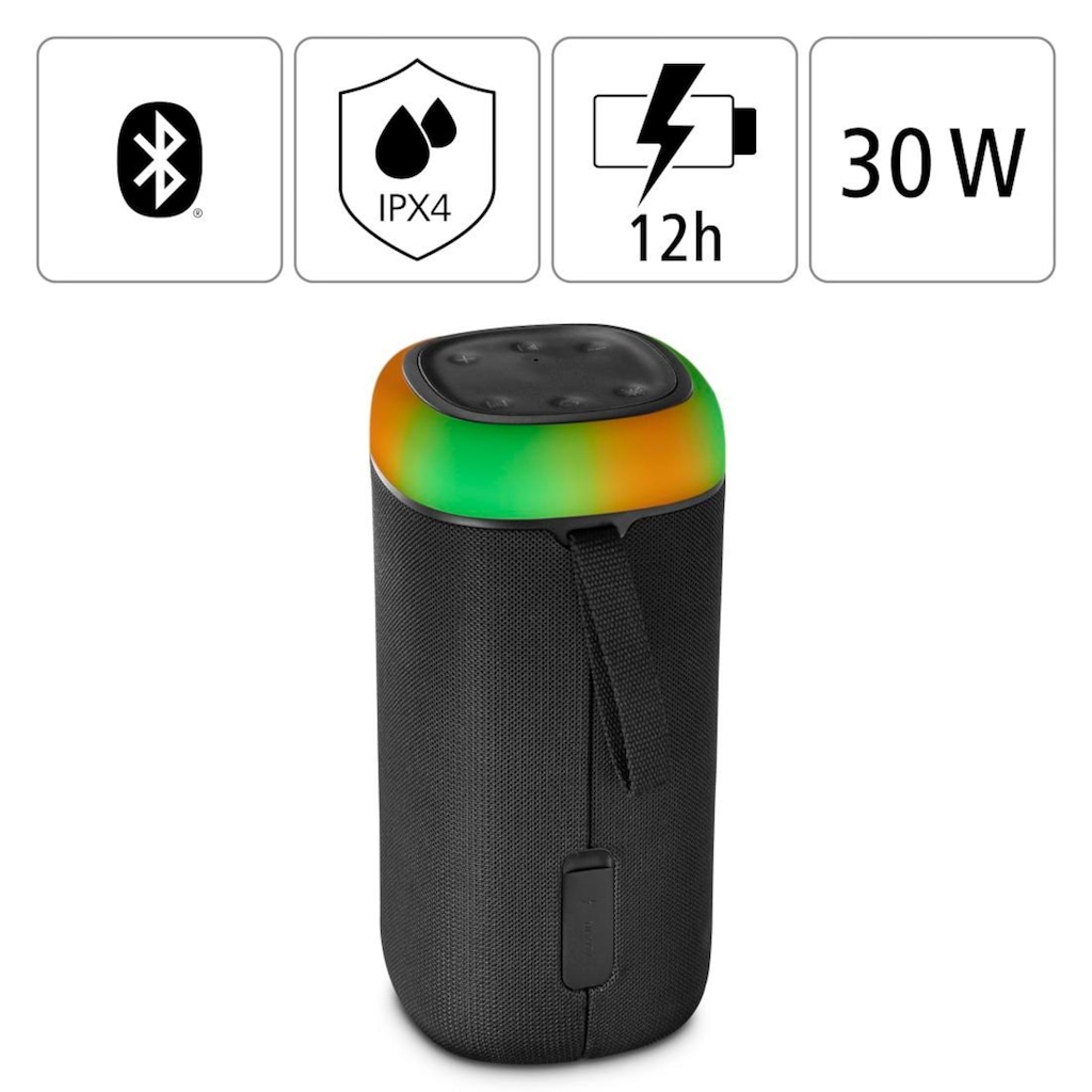 Hama Bluetooth-Lautsprecher »Bluetooth Box LED 30 W Xtra Bass 360ᵒ Sound, wasserdicht nach IPX 4«