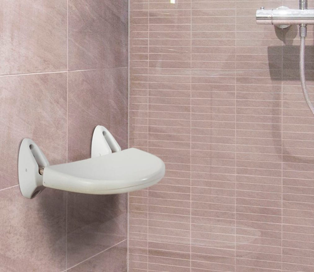 Duschklappsitz BISCHOF, B:25cm T:40cm, weiß, Duschhocker, "Kläppi", Wandbefestigung, platzsparend