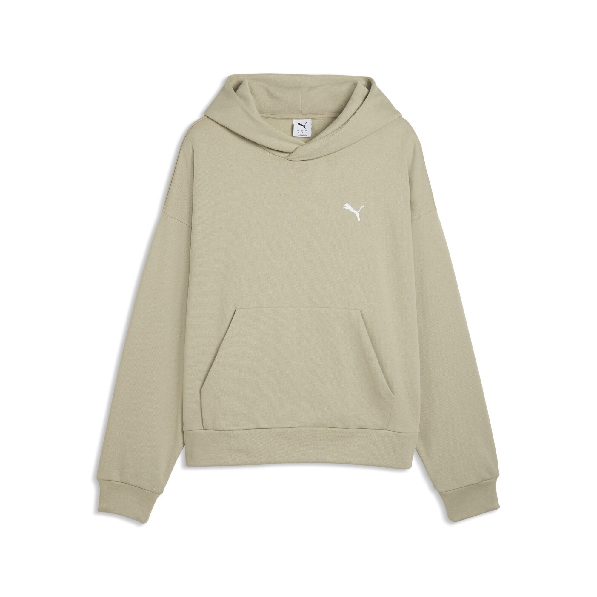 Puma Wardrobe Essentials Boxy Fleece Hoodie Men Pebble Gray Beige Size S