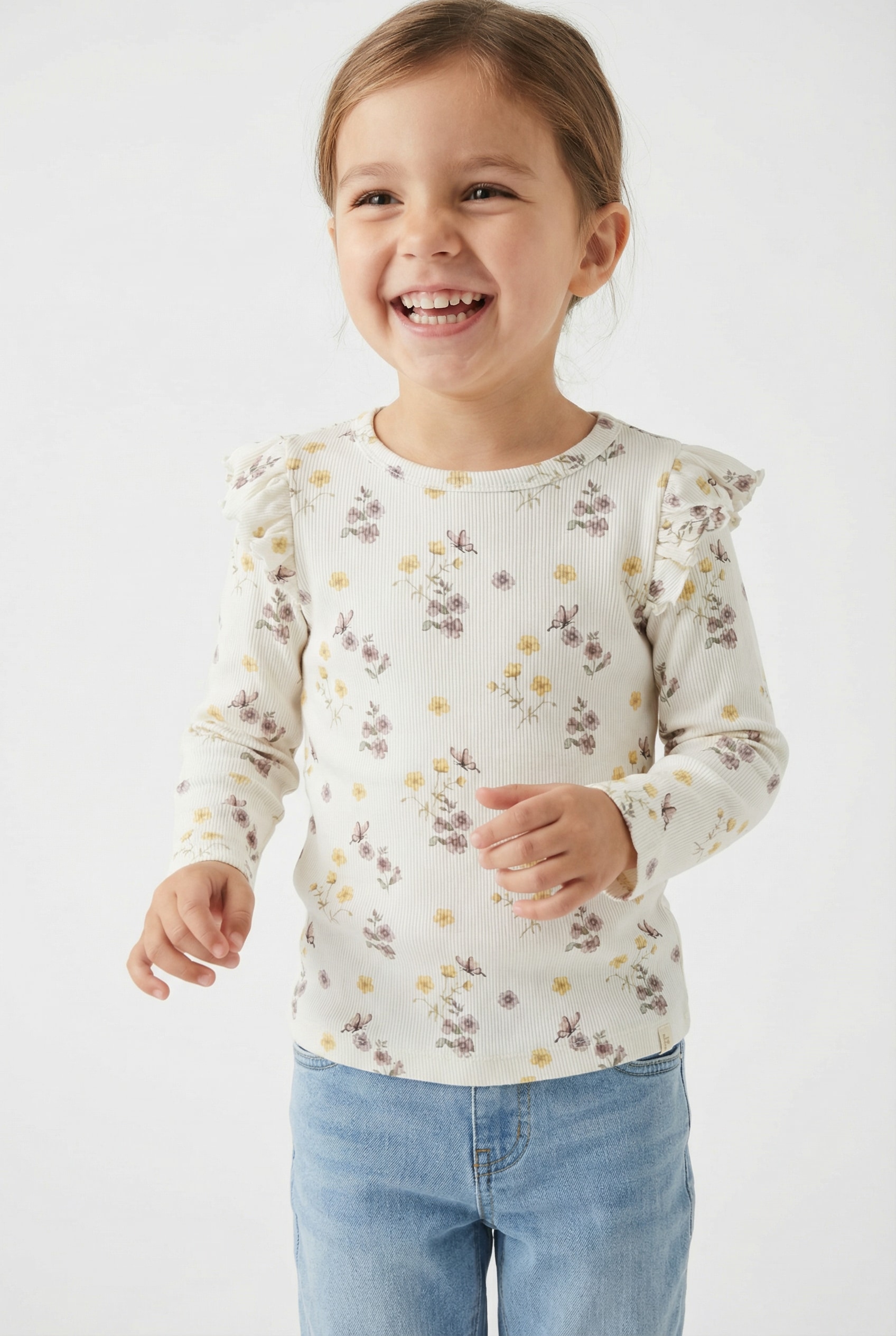 Lil Atelier Langarmshirt "NMFGAVO EKO LS SLIM TOP LIL NOOS" mit Rüschen, weiche Jersey Rippqualität, Slim Fit