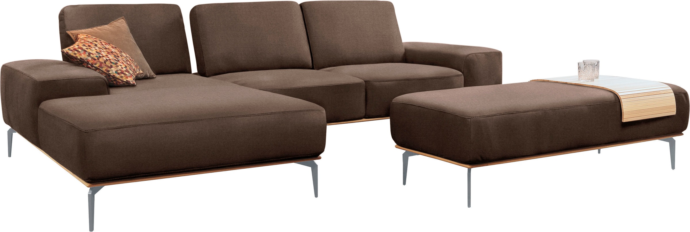 W.SCHILLIG Polsterhocker »run«, mit elegantem Holzsockel, Füße in Silber matt, Breite 150 cm