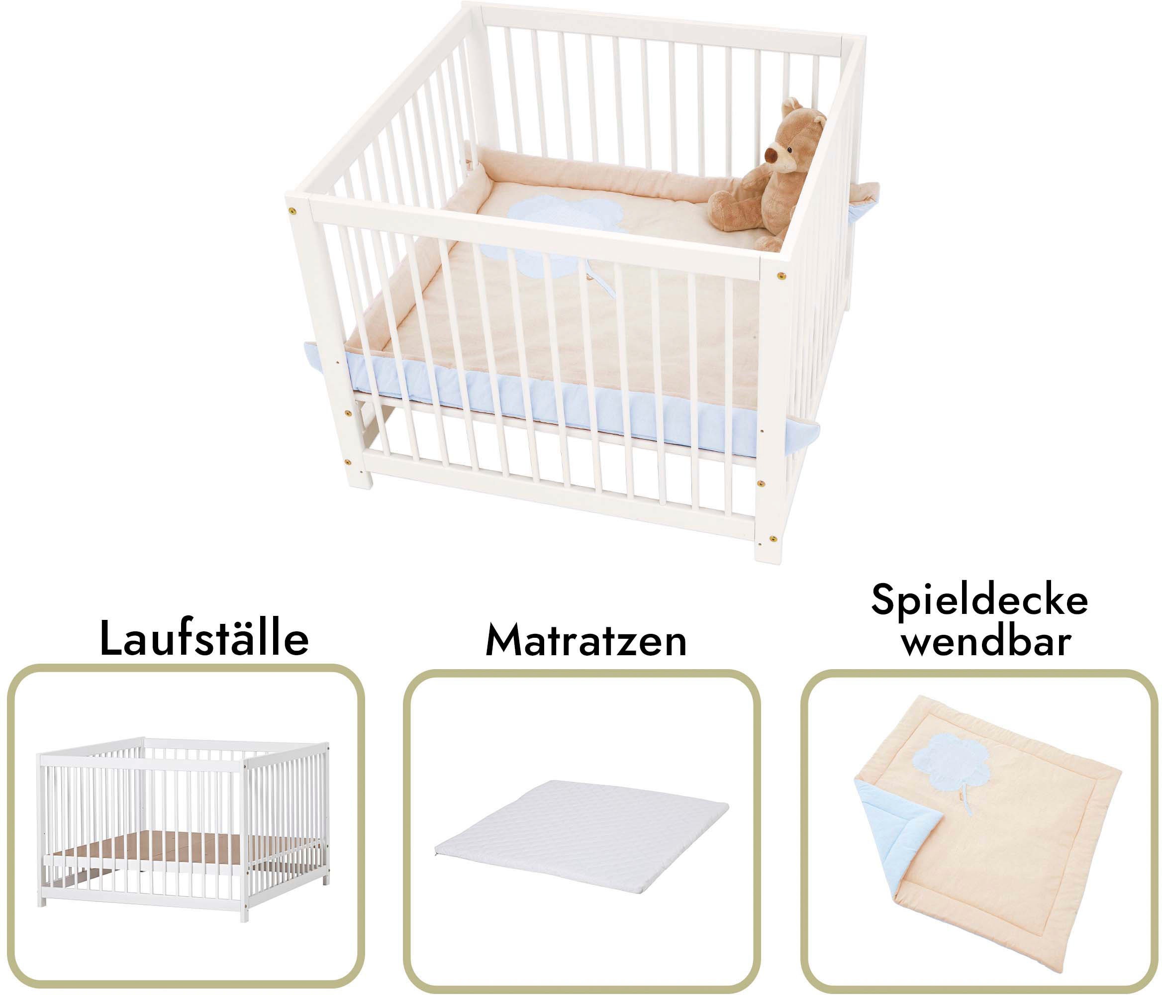 Hoppekids Laufgitter »IDA-MARIE«, 3fach höhenverstellbar, mit Matratze und Spieldecke in 2 Farben