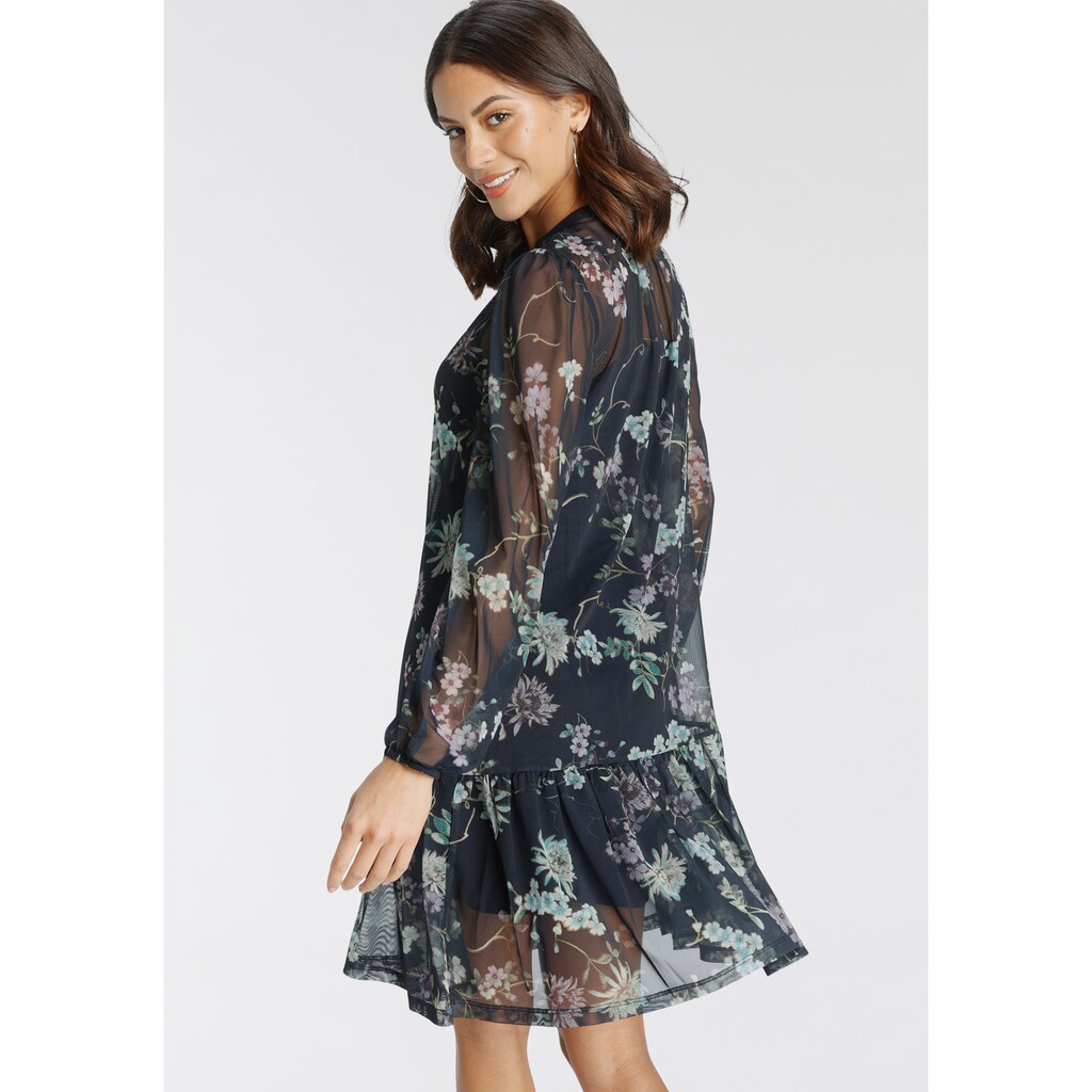 Damenmode Kleider Laura Scott Meshkleid, mit floralem Druck blau-geblümt Damenmode Kleider Laura Scott Meshkleid, mit floralem Druck blau-geblümt