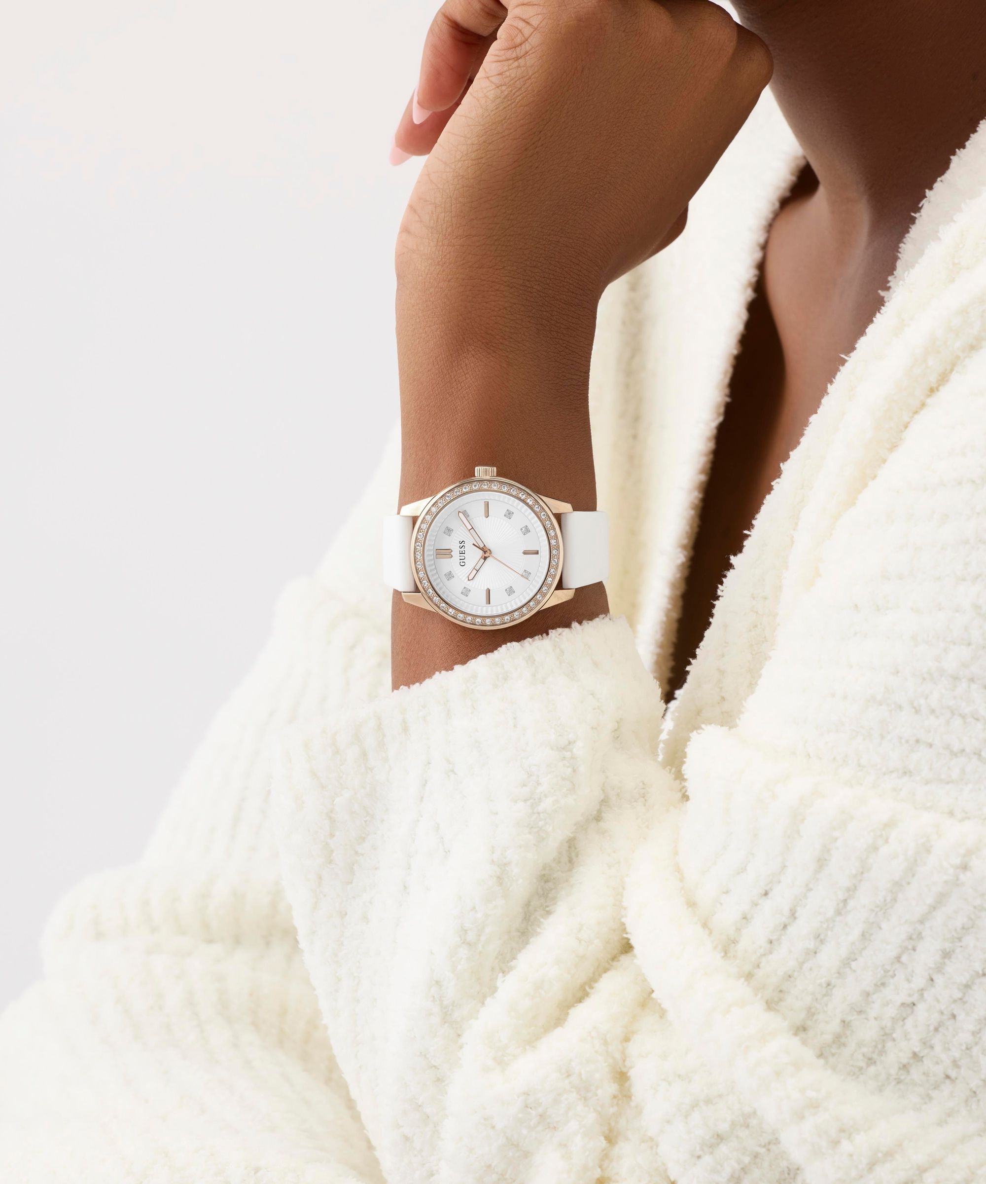 Guess Quarzuhr »MARGOO« Armbanduhr, Damenuhr, Silikonarmband, analog