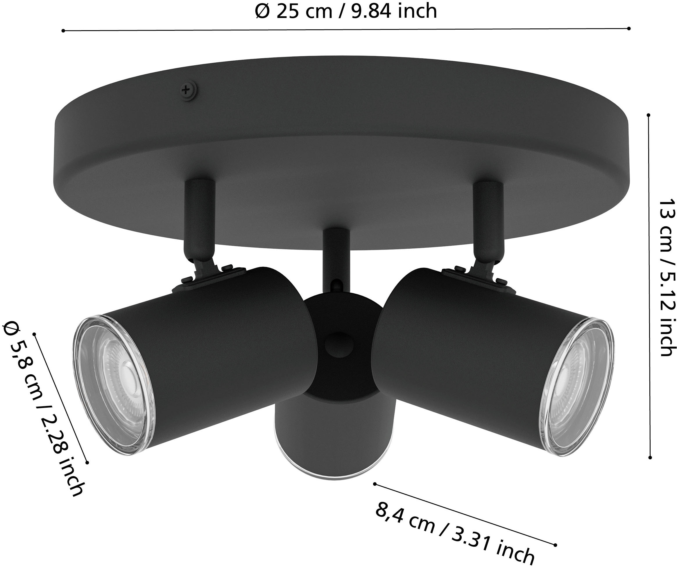 EGLO Deckenspot »CONSUMA 1 Spotlampe - Stahl - GU10 - 3X5W - IP44« GU10 1 Stk. Wandleuchte, Wandspot, schwenkbar, Strahler, H13 x Ø25 cm