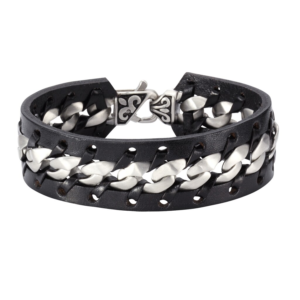 NOX Armband »Leder schwarz Edelstahl matt«