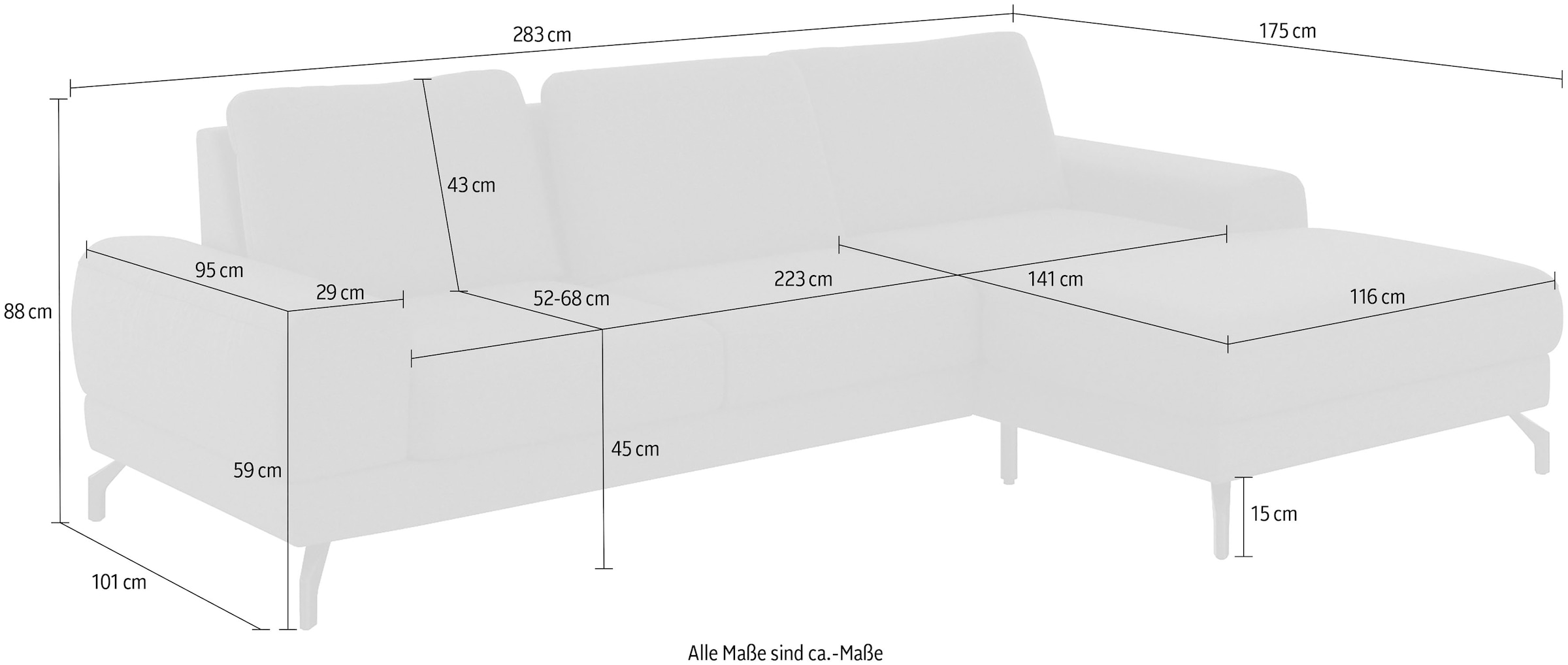sit&more Ecksofa »Cinturo L-Form«, inklusive Sitztiefenverstellung und Federkern, Sitzhöhe 45 cm