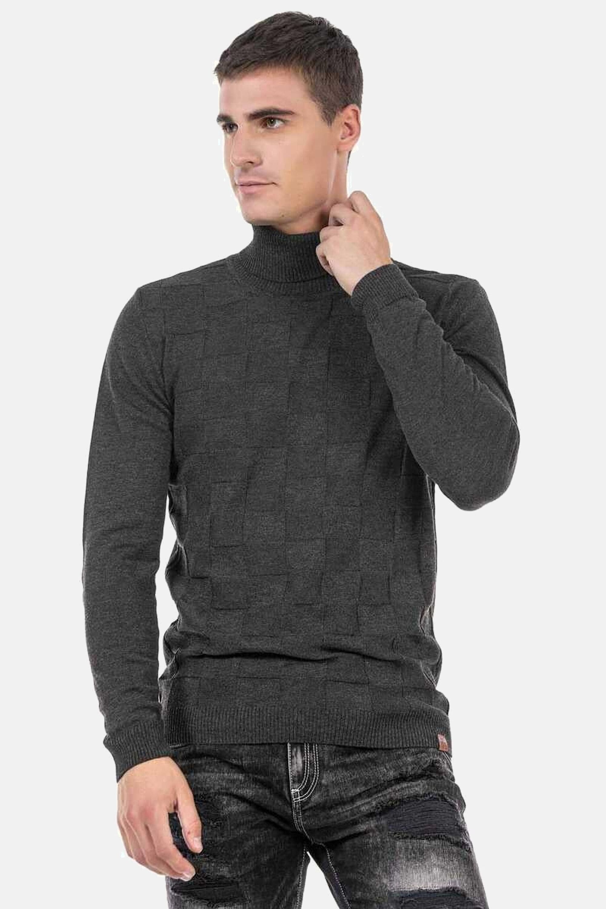 Cipo & Baxx Rollkragenpullover »Pullover«, mit kariertem Strickmuster, CP241