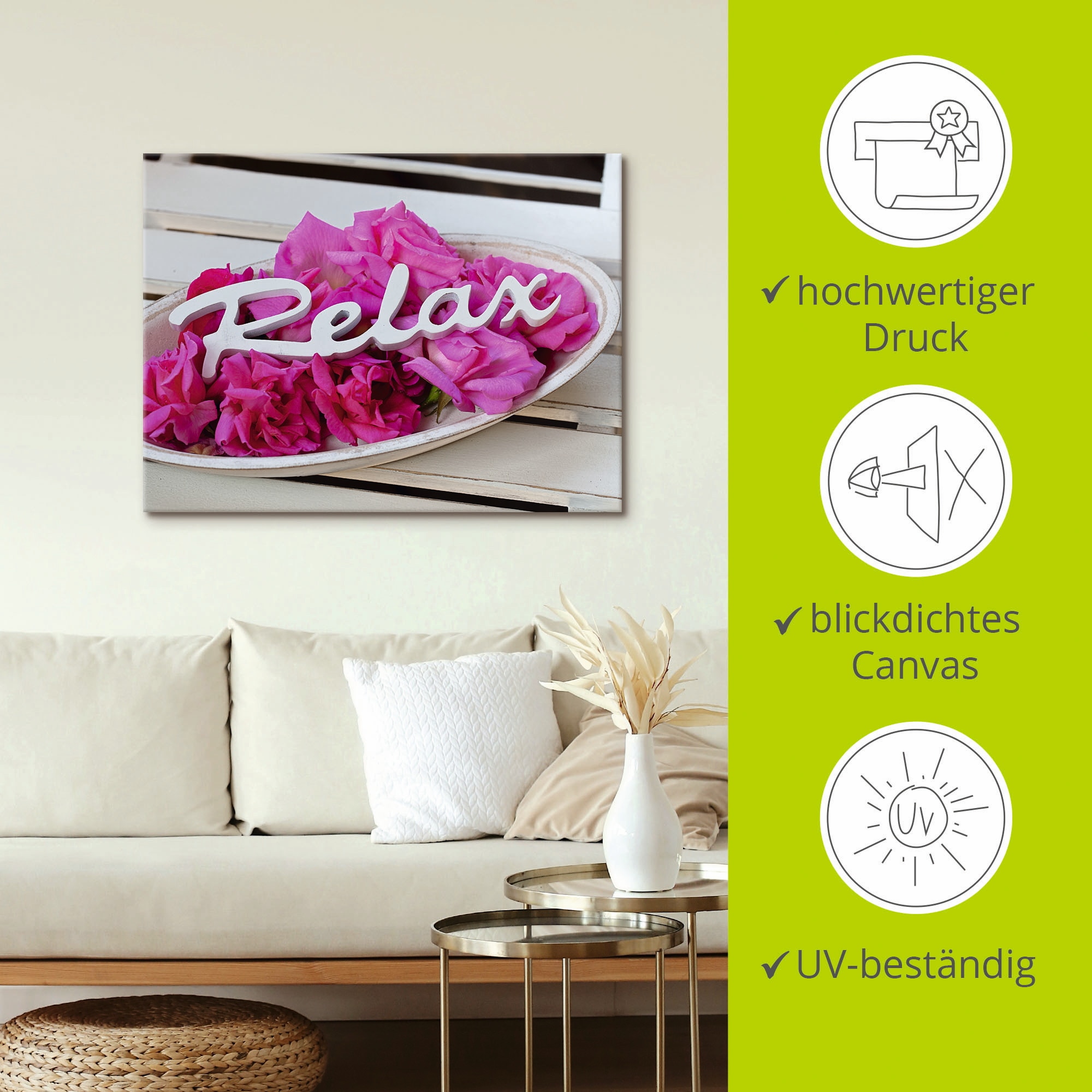 Artland Wandbild »Relax«, Sprüche & Texte, (1 St.), als Alubild, Outdoorbild, Leinwandbild, Wandaufkleber, versch. Größen