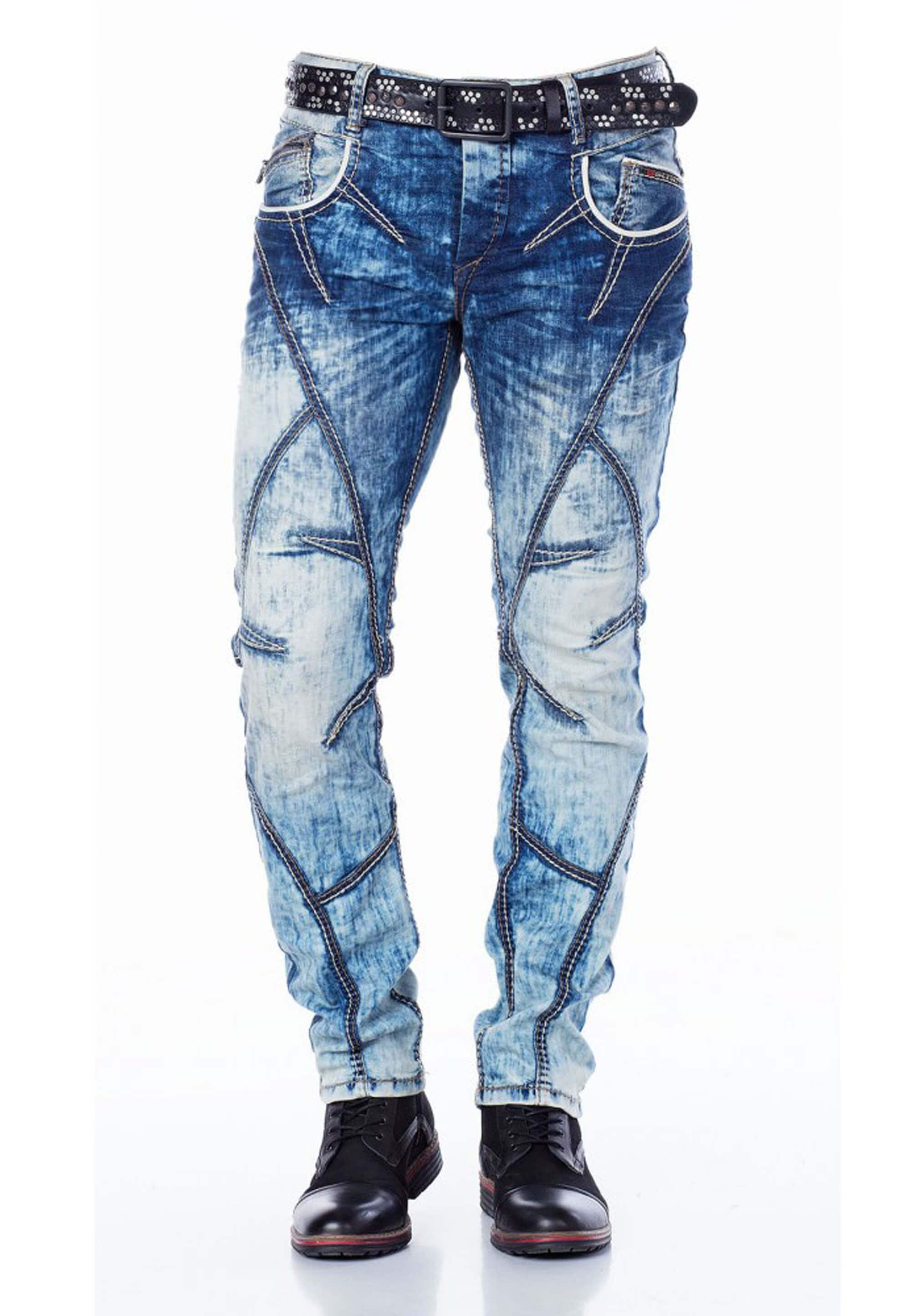 Straight-Jeans, mit cooler Waschung und Ziernähten