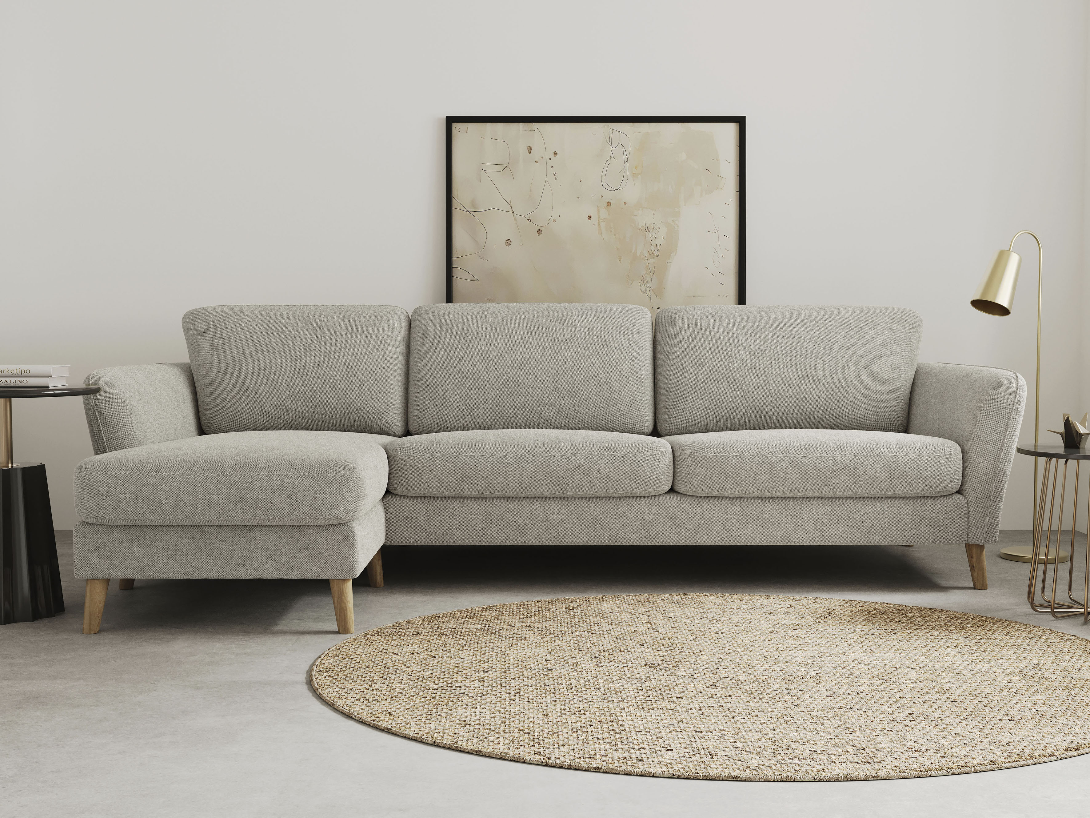 OTTO home Ecksofa "MARSEILLE (279/152cm),L-Form, Rec. rechts/links, verschiedene Bezüge" Massivholzbeine Eiche, Landhausstil, Wellenunterfederung