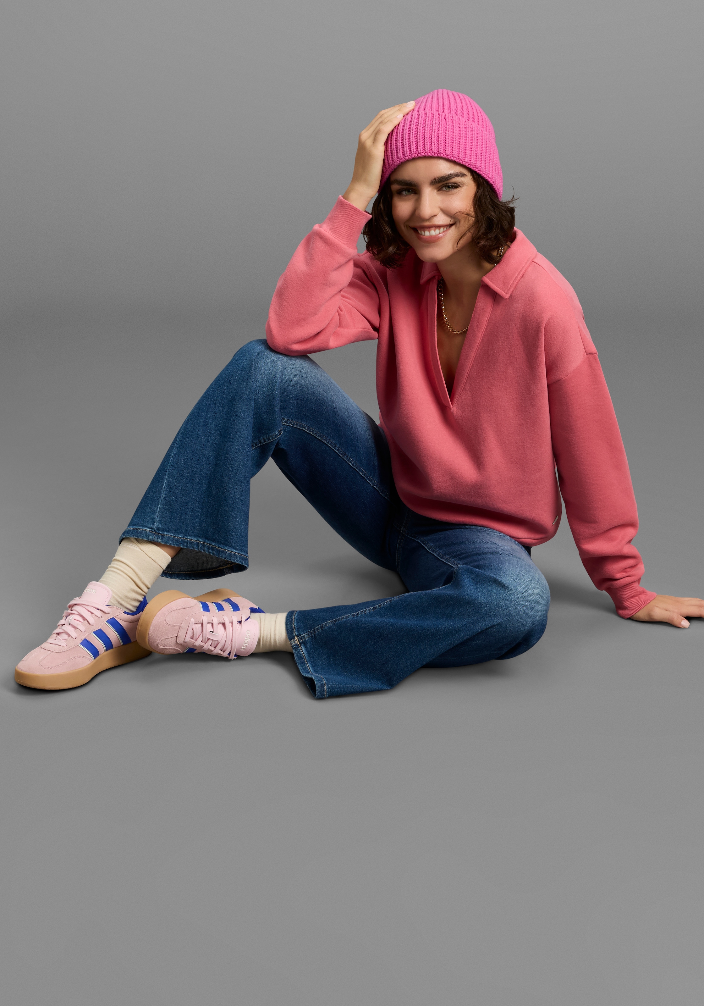 Laura Scott Sweatshirt, Weiche Baumwollmischung mit V-Ausschnitt und Kordel am Saum