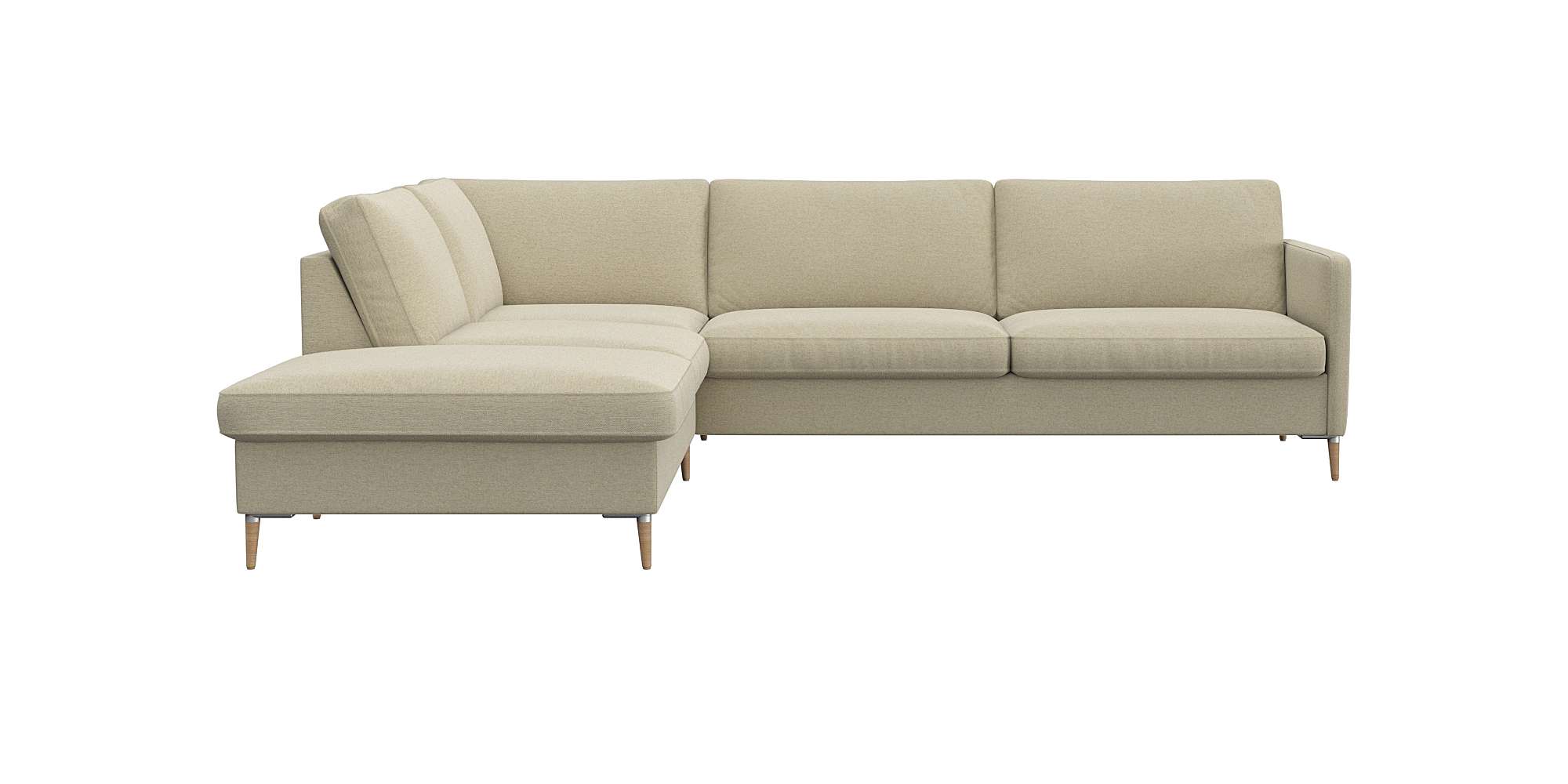 Ecksofa FLEXLUX, B:266cm H:85cm T:225cm, beige, 100% Polyester, Wohnzimmer, Sofas, "Fiore, L-Form", schmale Armlehnen, Kaltschaum, Füße Alu+ Eiche