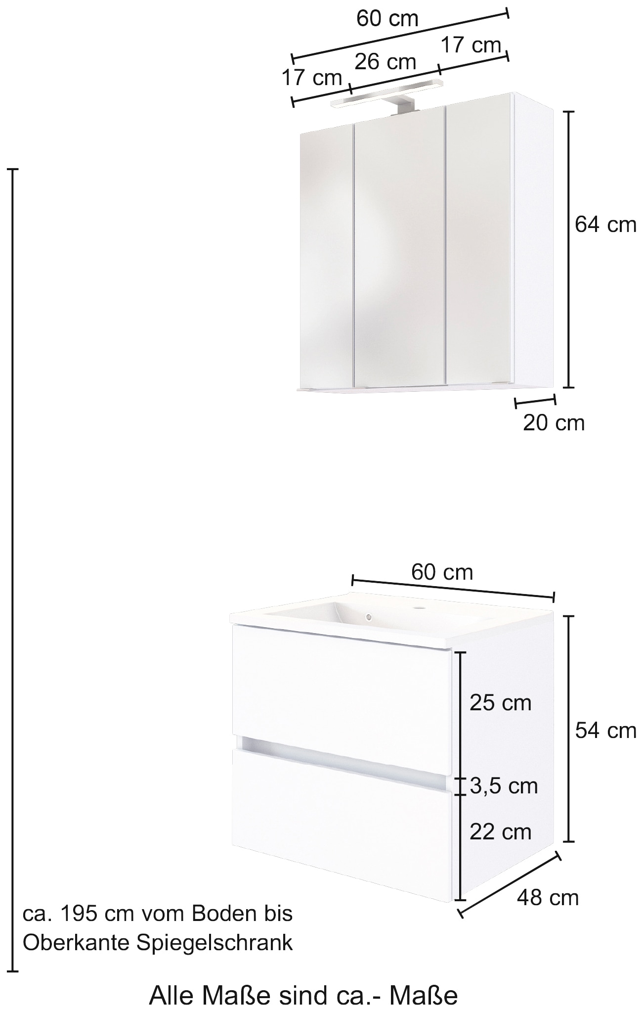 welltime Badmöbel-Set »Baabe«, (Set, 2 St.), Breite 60 cm, Softclose-Funktion