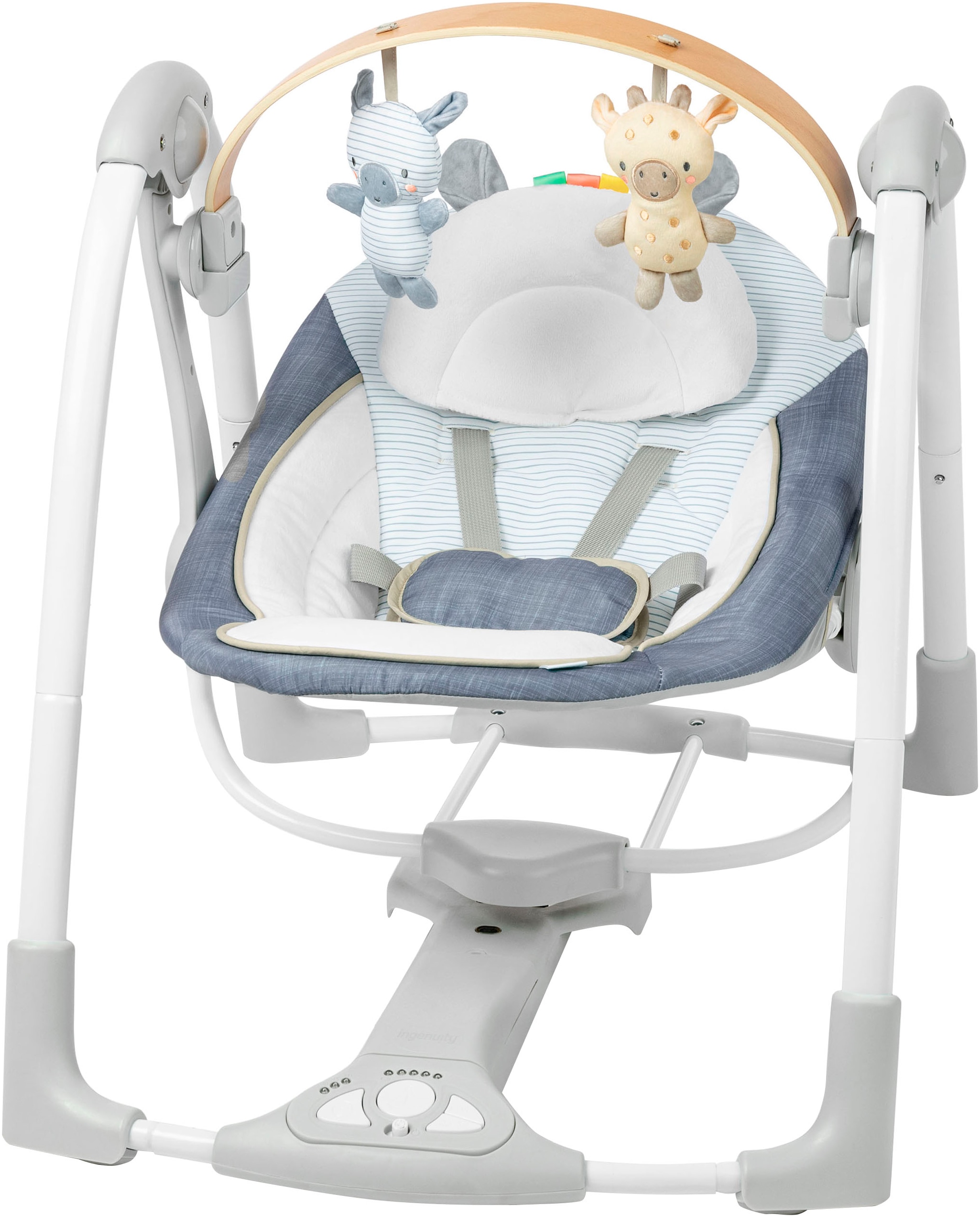 ingenuity Babywippe »Swing 'n Go Portable Swing™ - Chambray«, bis 9 kg, mit Melodien und Geräuschen