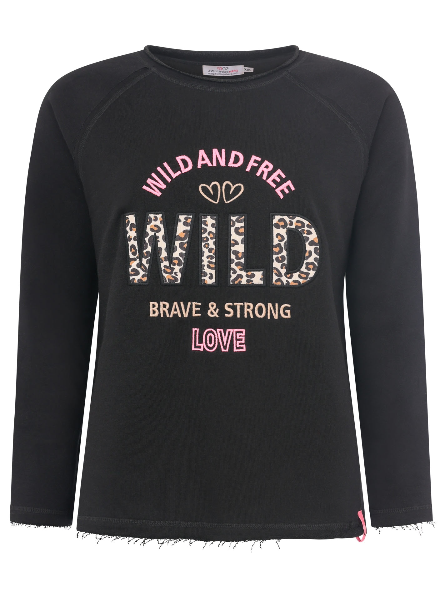 Zwillingsherz Sweater »"Wild and Free"«, mit Used-Look Kanten, Leo Details und Stickerei
