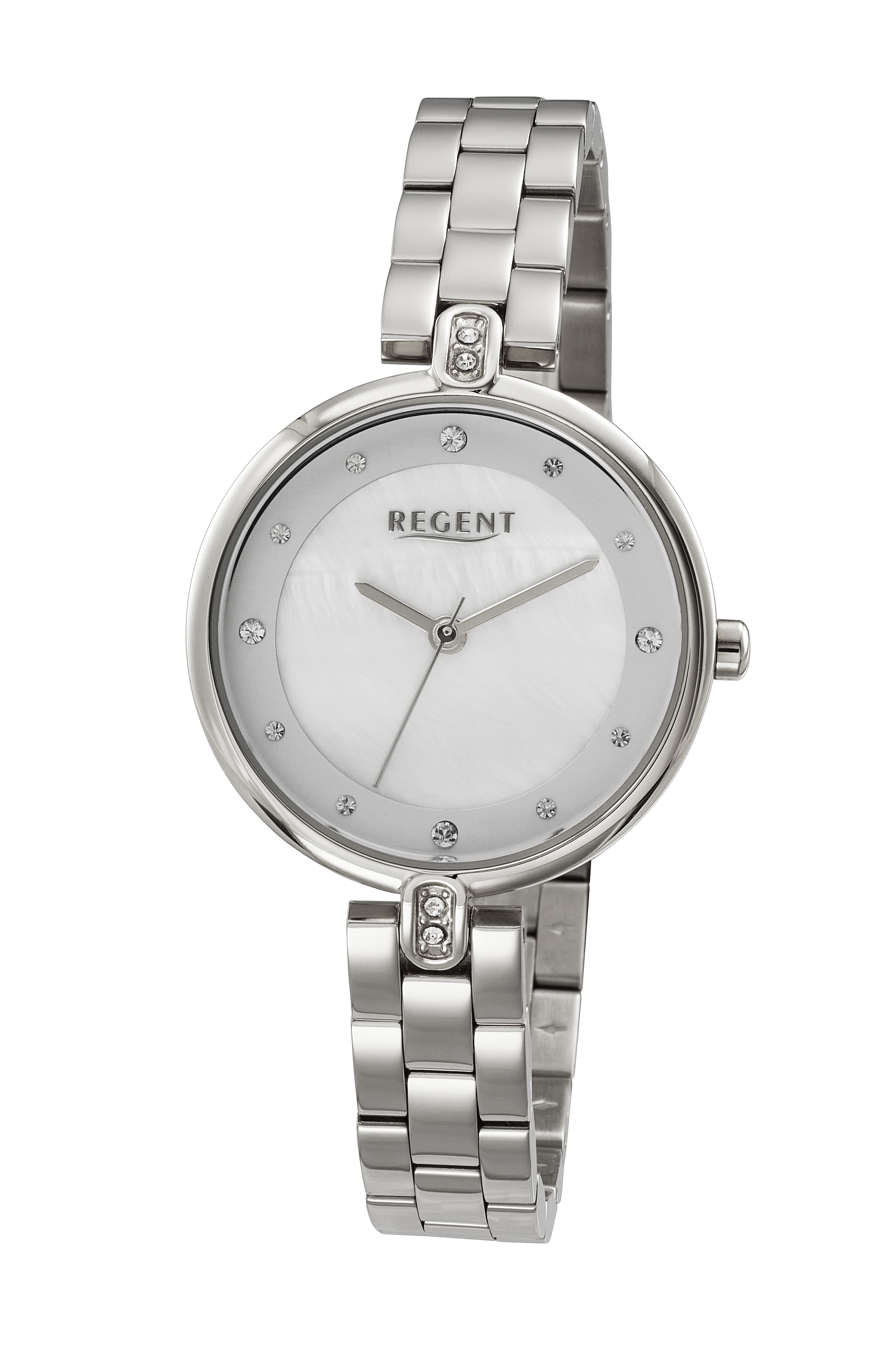 Regent Quarzuhr Armbanduhr, Damenuhr, Edelstahlarmband, analog, Glassteine