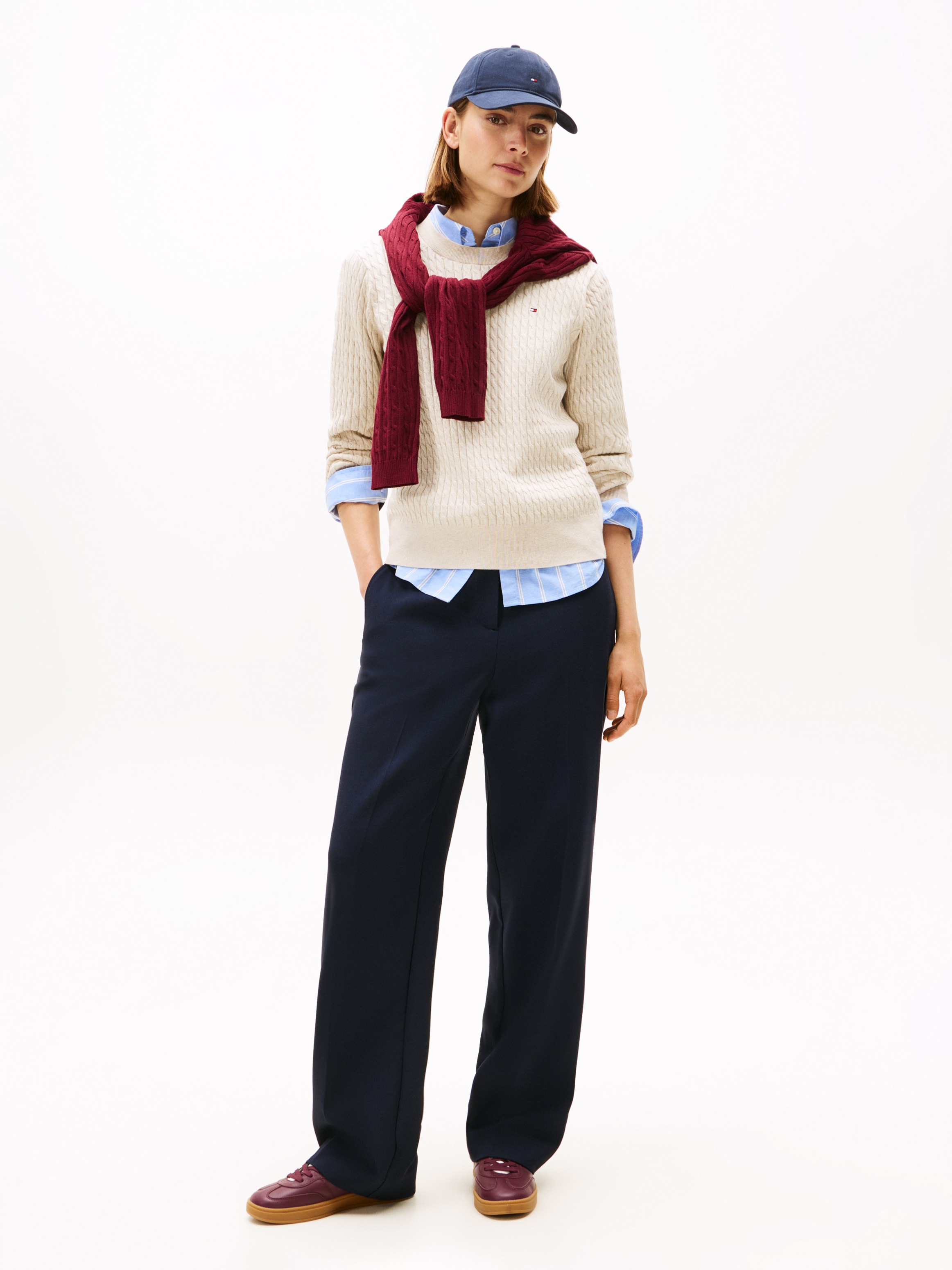 Thumbnail - Tommy Hilfiger Rundhalspullover "CO CABLE C-NK LS SWEATER" mit Zopfmuster