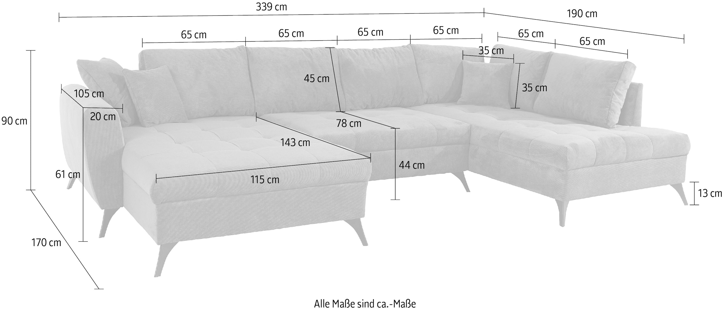 INOSIGN Wohnlandschaft »Lörby U-Form«, Belastbarkeit bis 140kg pro Sitzplatz, auch mit Aqua clean-Bezug