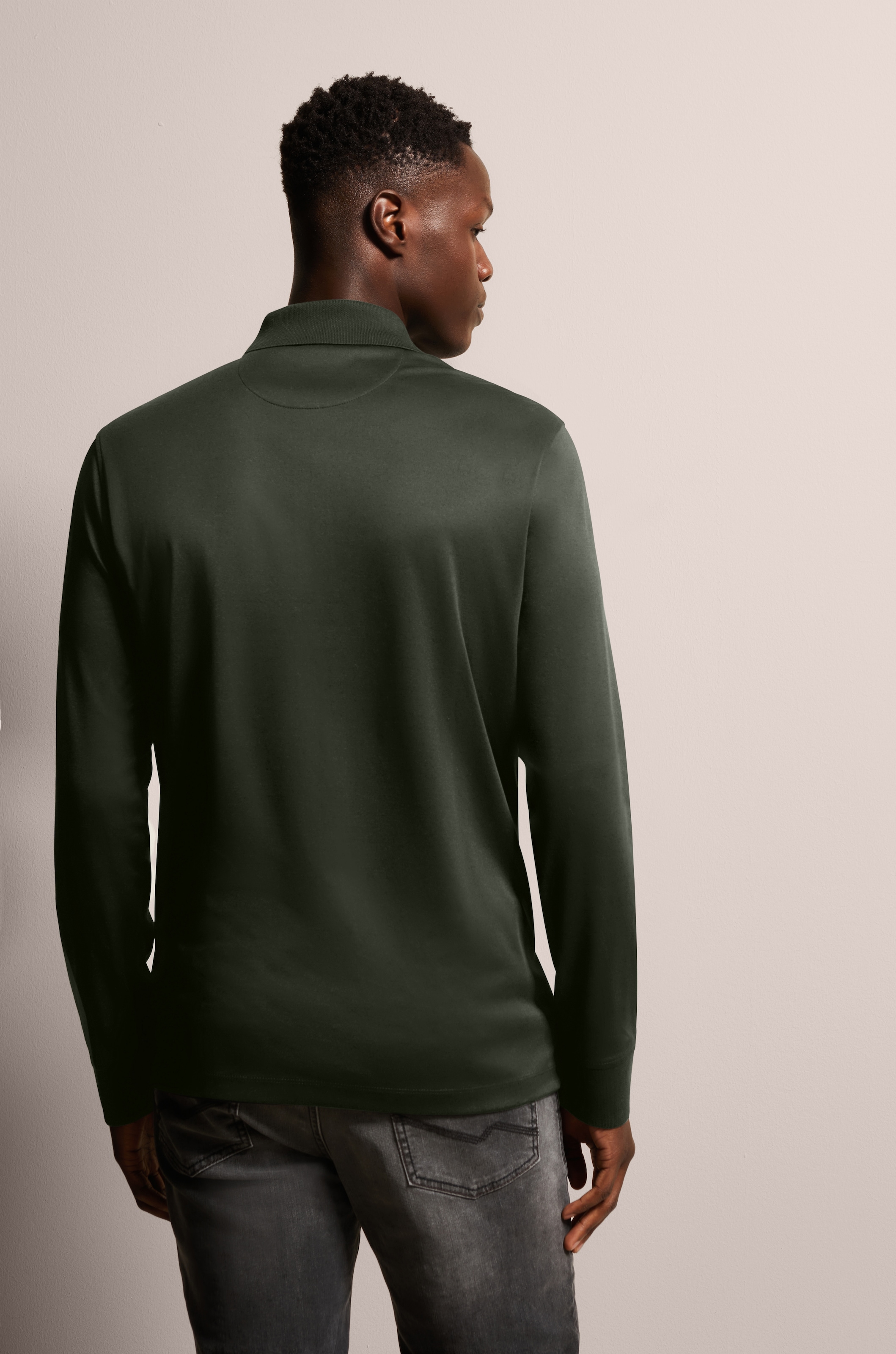 bugatti Langarm-Poloshirt, mit feiner Strukturoptik