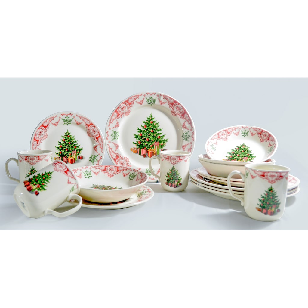 CreaTable Kombiservice »Geschirr-Set Season Greeting, Winter, Advent, Weihnachten«, (16 tlg., Kaffeeservice und Tafelservice im Set, für 4 Personen)