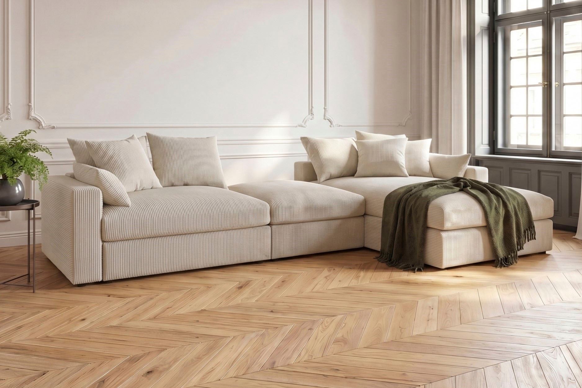 OTTO home Ecksofa "Cosy Lounge U-Form, Breite 351 cm" Mega-Sofa mit Cordstoff bezogen, mit Federkern & 5 Zierkissen