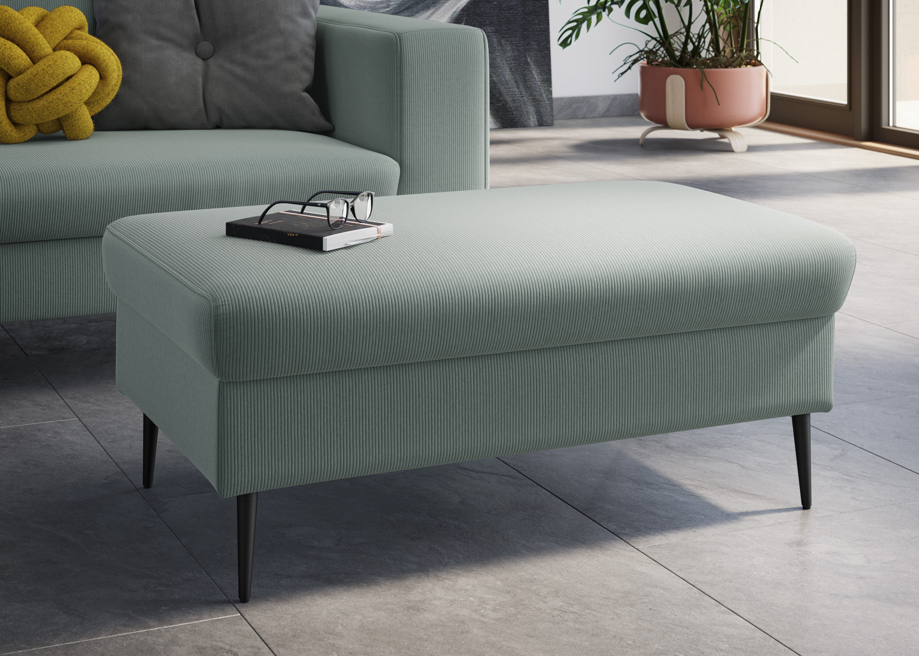 DOMO collection Sitzhocker "Modica" Auch in Cord, Fußhöhe passend für gängige Saugroboter