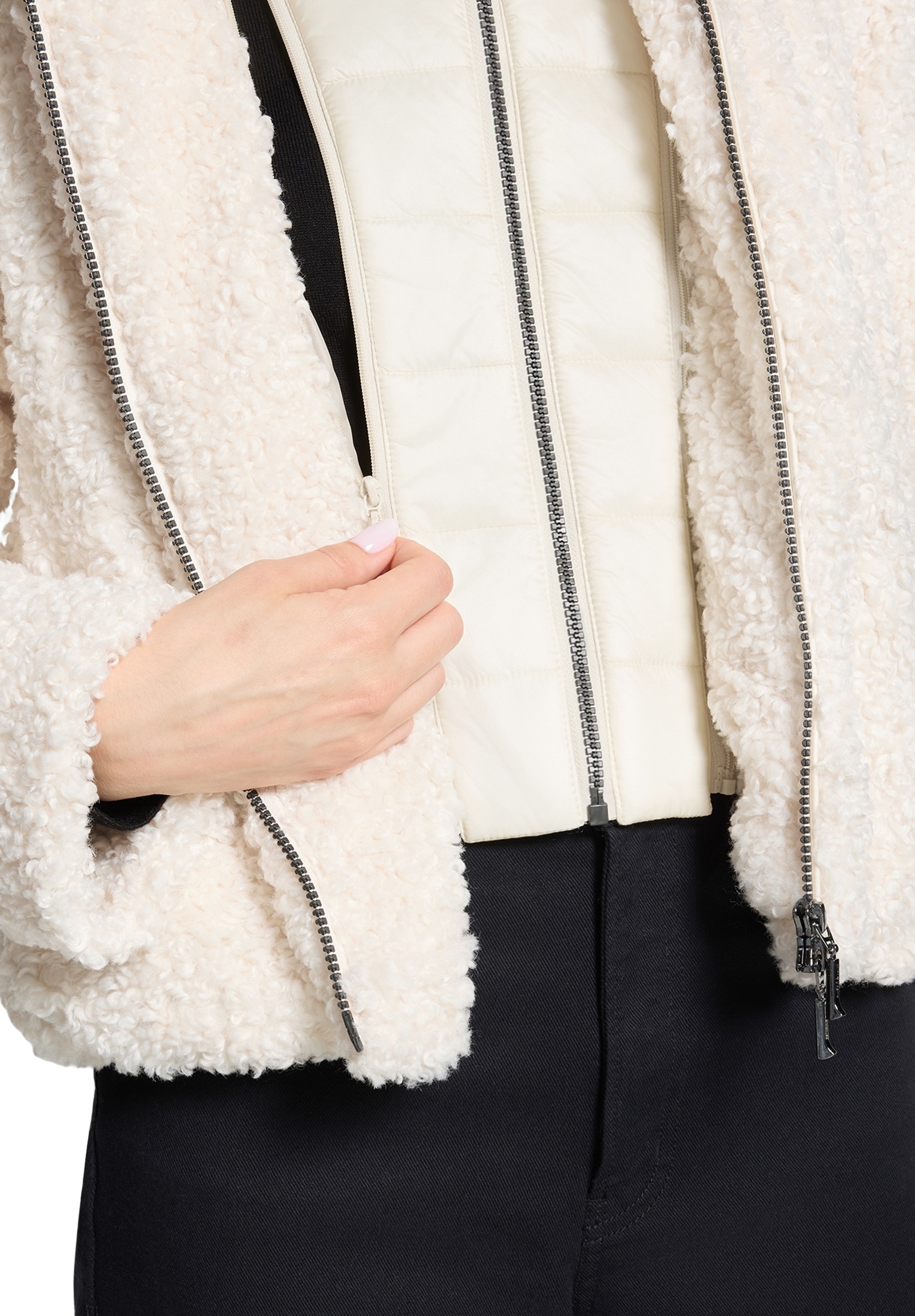 Amber & June Plüschjacke »Damen mit abnehmbarem Westenteil« mit Kapuze