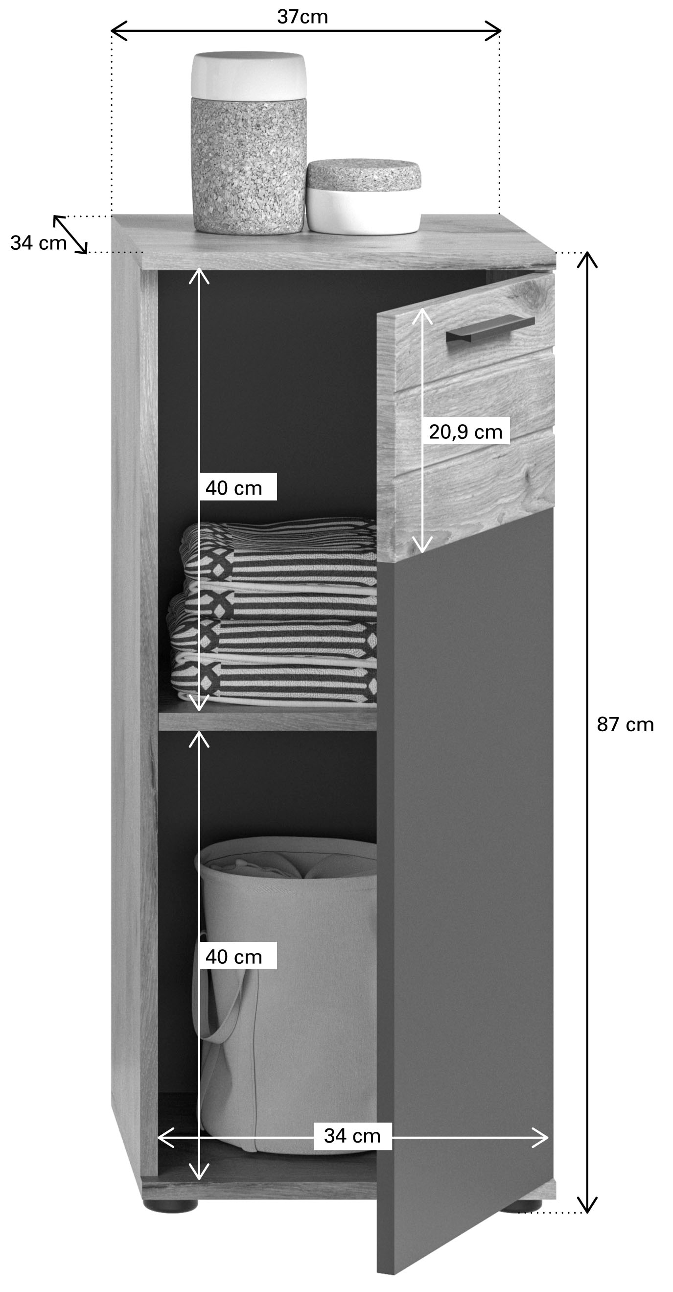INOSIGN Unterschrank »Riga, Breite 37 cm, 1 Tür (Türanschlag wechselbar), 1 Einlegeboden«, Standschrank, Badmöbel, Badschrank, Schrank, Bad, Badezimmer