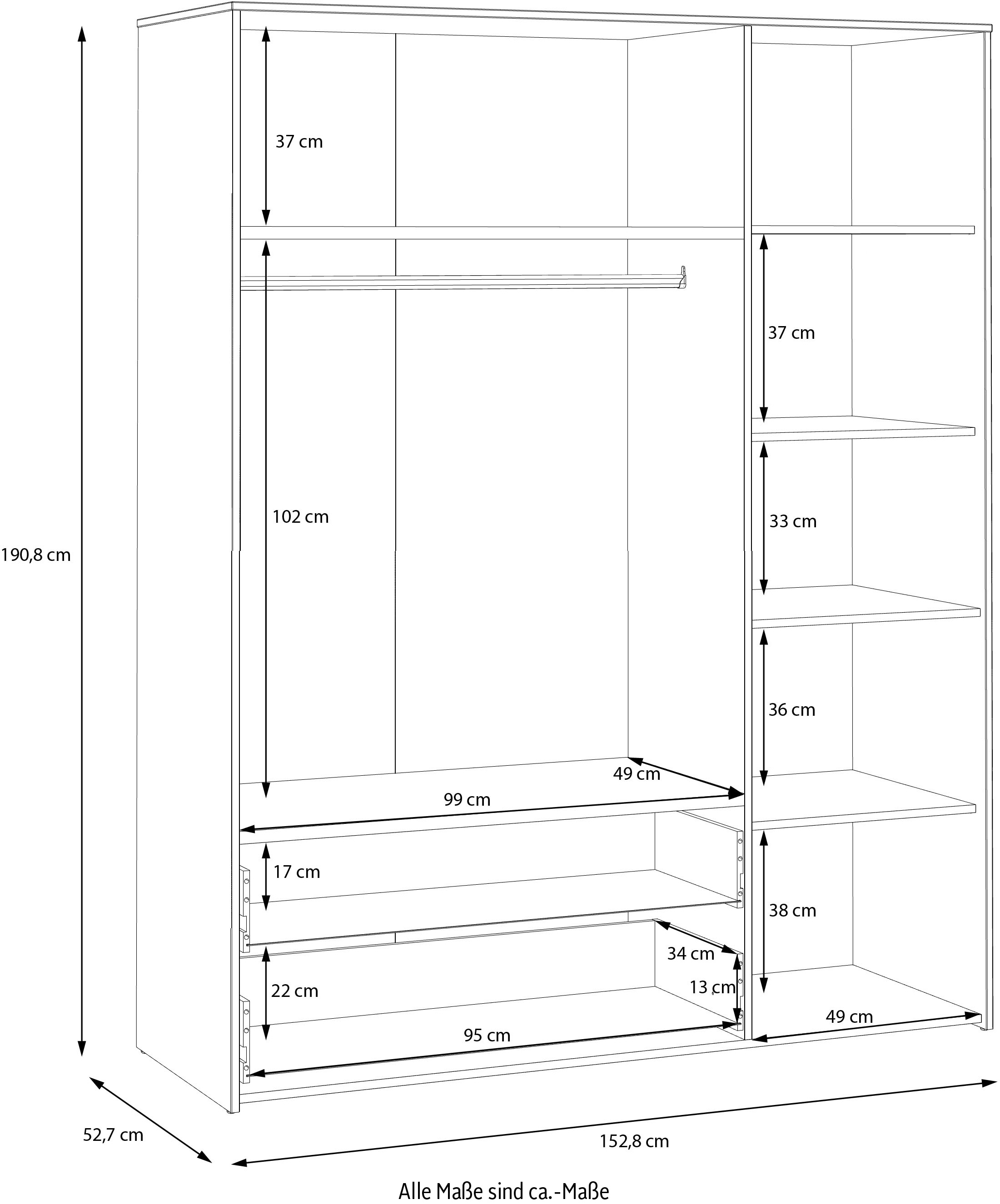 FORTE Drehtürenschrank »Culgoa«, Drehtürenschrank, Stauraum, 2 Schubkästen, variable Einlegeböden