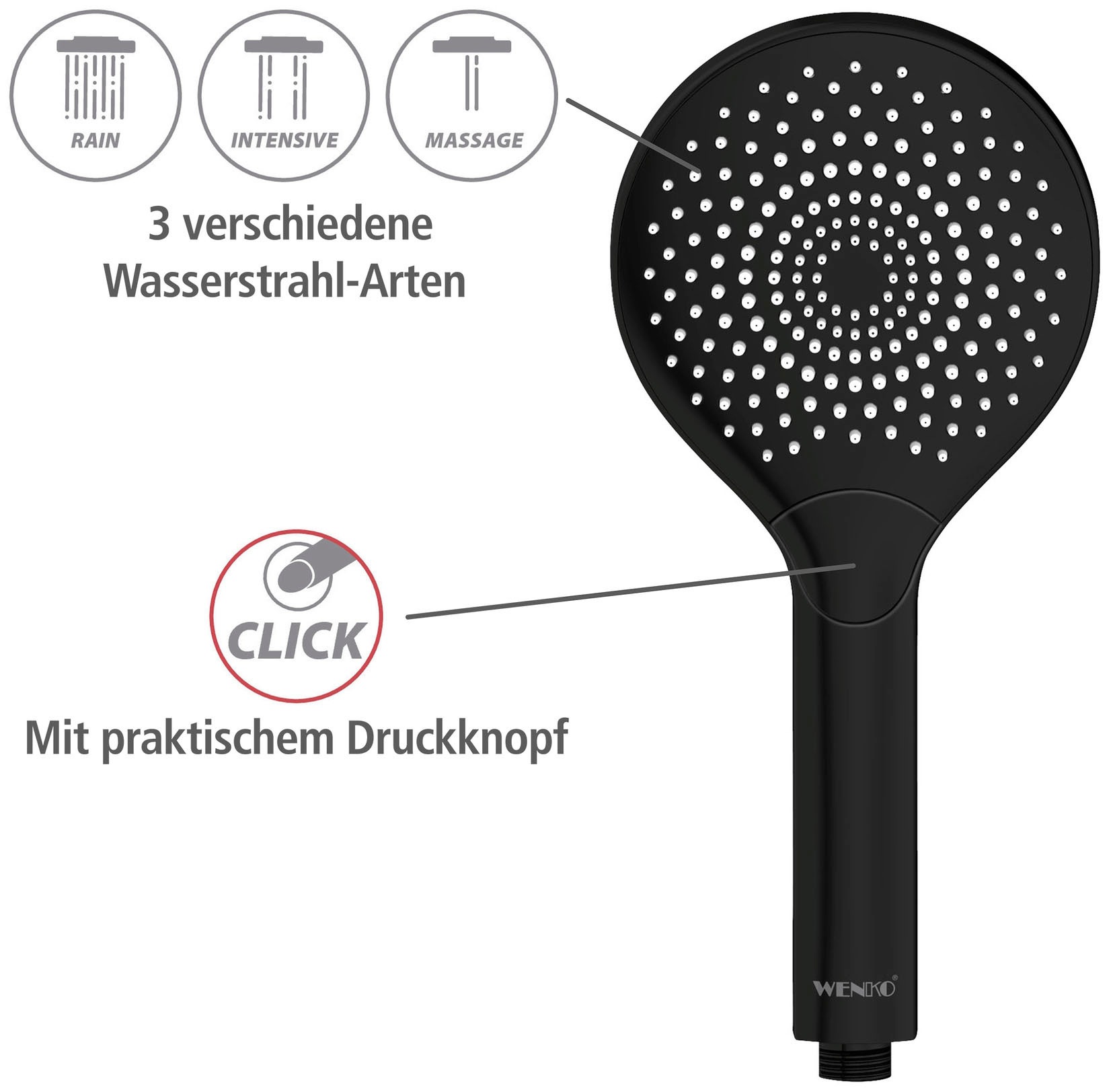 WENKO Handbrause »Watersaving«, (1 tlg.), Schwarz matt, Ø 12 cm