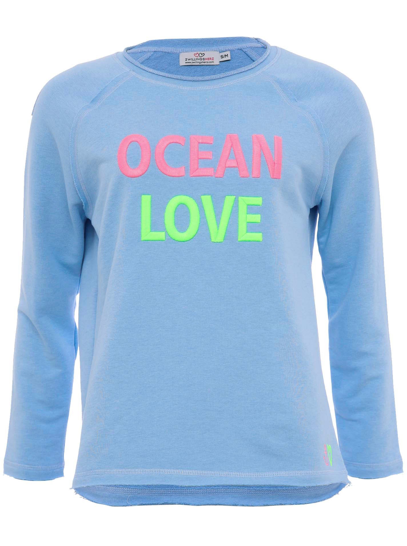 Zwillingsherz Langarmshirt, mit "Ocean Love"-Aufdruck und Used-Look