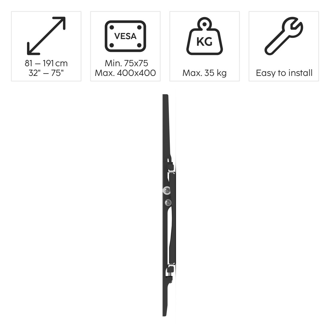 Hama TV-Wandhalterung »TV-Wandhalterung neigbar 32 bis 75 Zoll, 40" 55" 65", 35 kg Traglast« bis 191 cm Zoll Stufenlos neigbar bis 10 Grad, flacher Wandabstand, inkl Wasserwaage