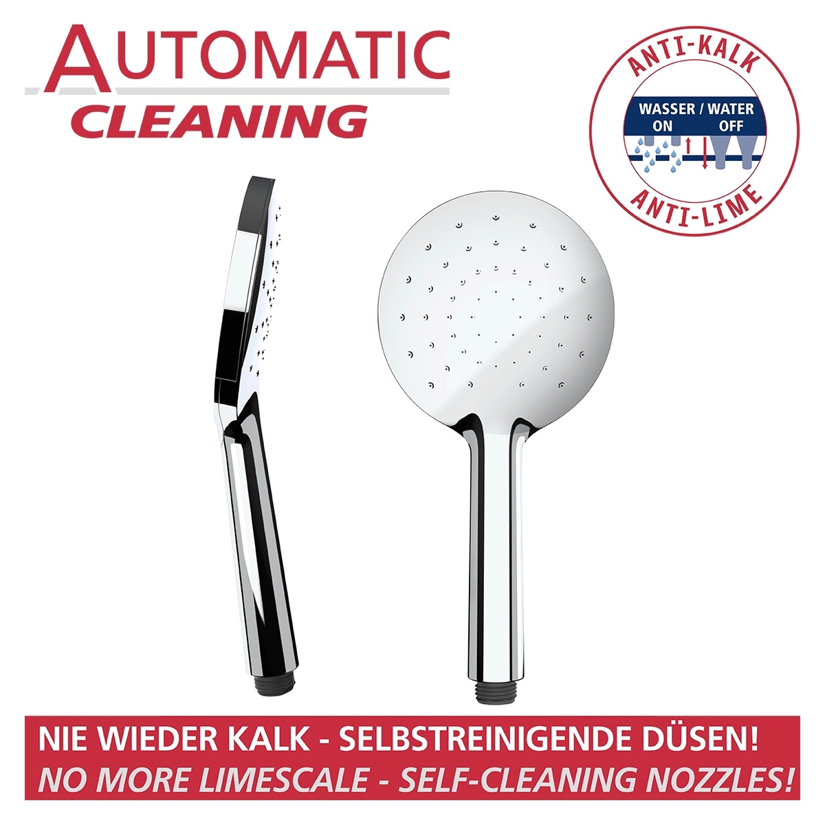 WENKO Handbrause »Automatic Cleaning«, Duschkopf Automatic Cleaning Chrom, Durchmesser 12 cm