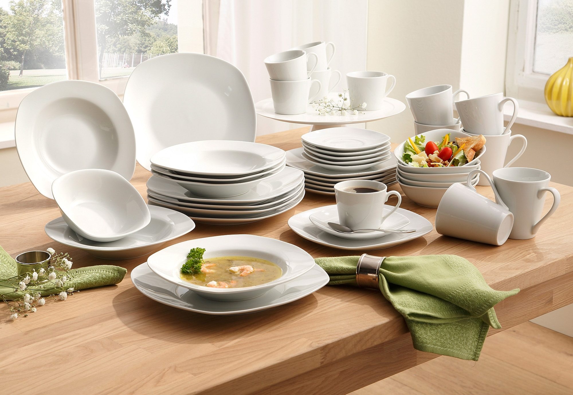 CreaTable Kombiservice »Geschirr-Set Amelie«, (Set, 30 tlg., Kaffeeservice und Tafelservice im Set, für 6 Personen), Service, weiß, quadratische Form, 30 Teile, für 6 Personen