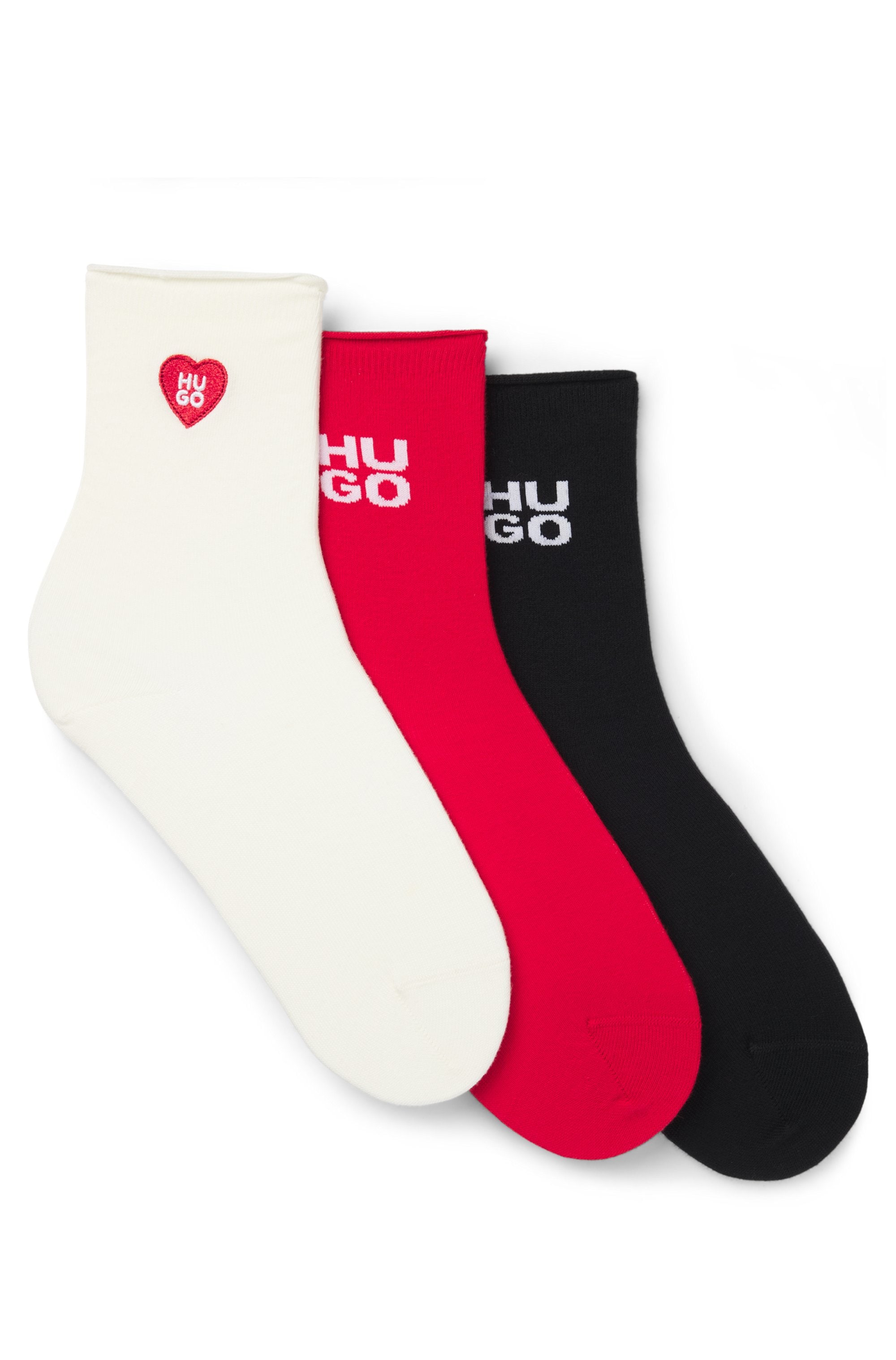 HUGO Underwear Kurzsocken »3P SH HEART CC W« mit Logo-Details, Verstärkung: Zehen- und Fersenpartie