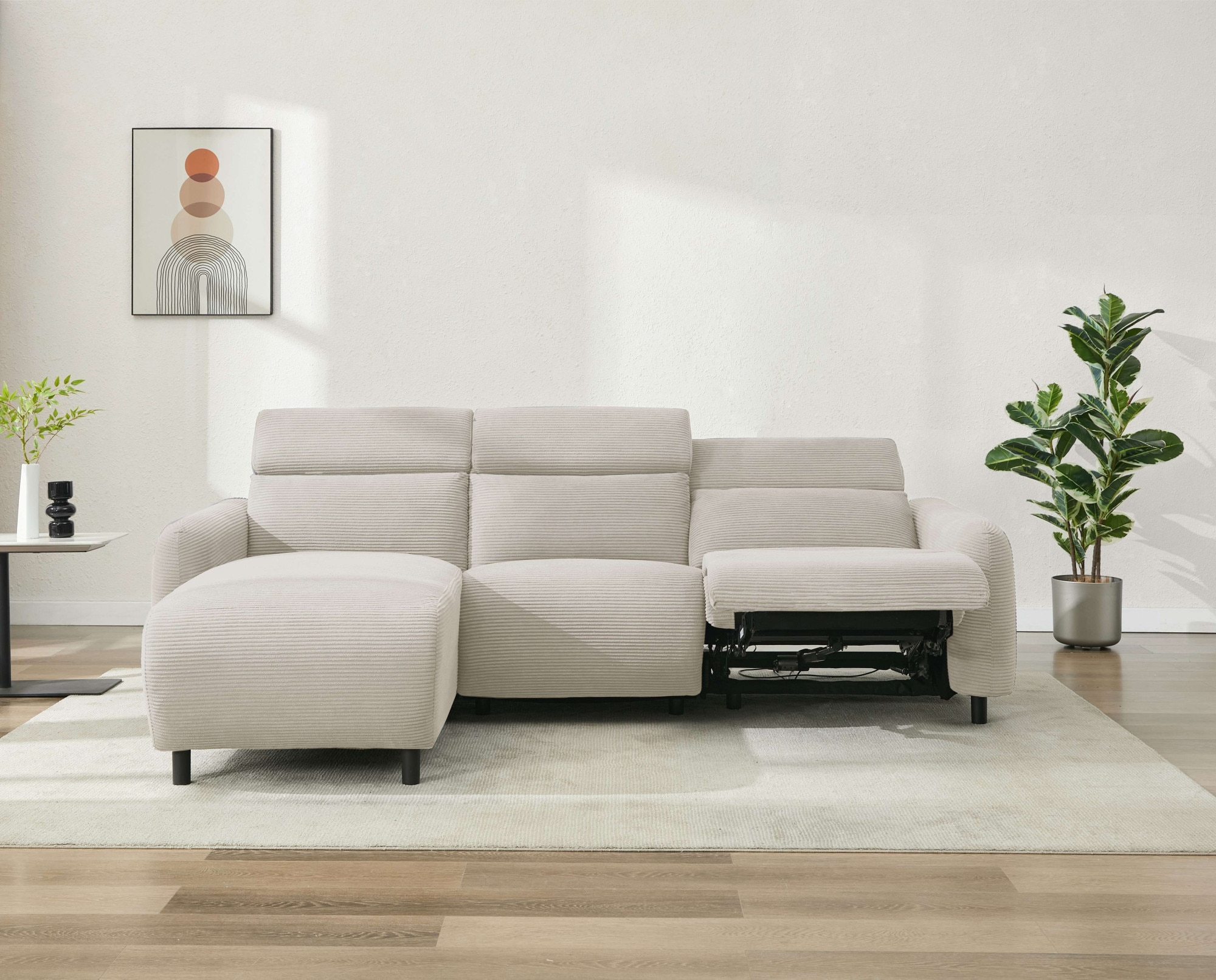 Home affaire Ecksofa »SKAANE in Cord, L-Form, 274 cm, manuelle u. elektrische Funktion,«, Kopfteilverstellung, Relax-und Liegefunktion, Federkernpolsterung