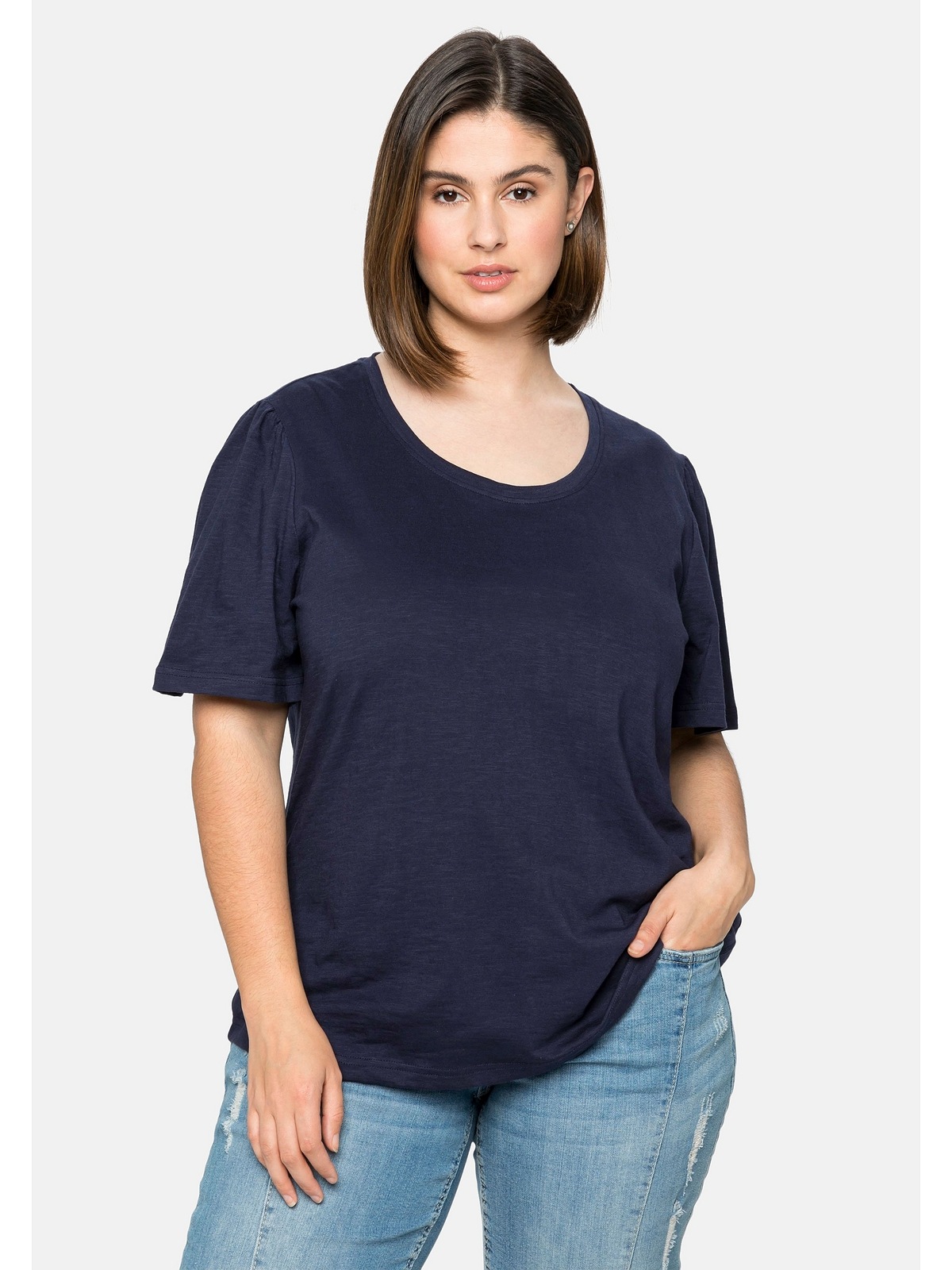 Black Friday Sheego T-Shirt Größen«, »Große reiner kurzen BAUR Baumwolle mit Flügelärmeln, aus 