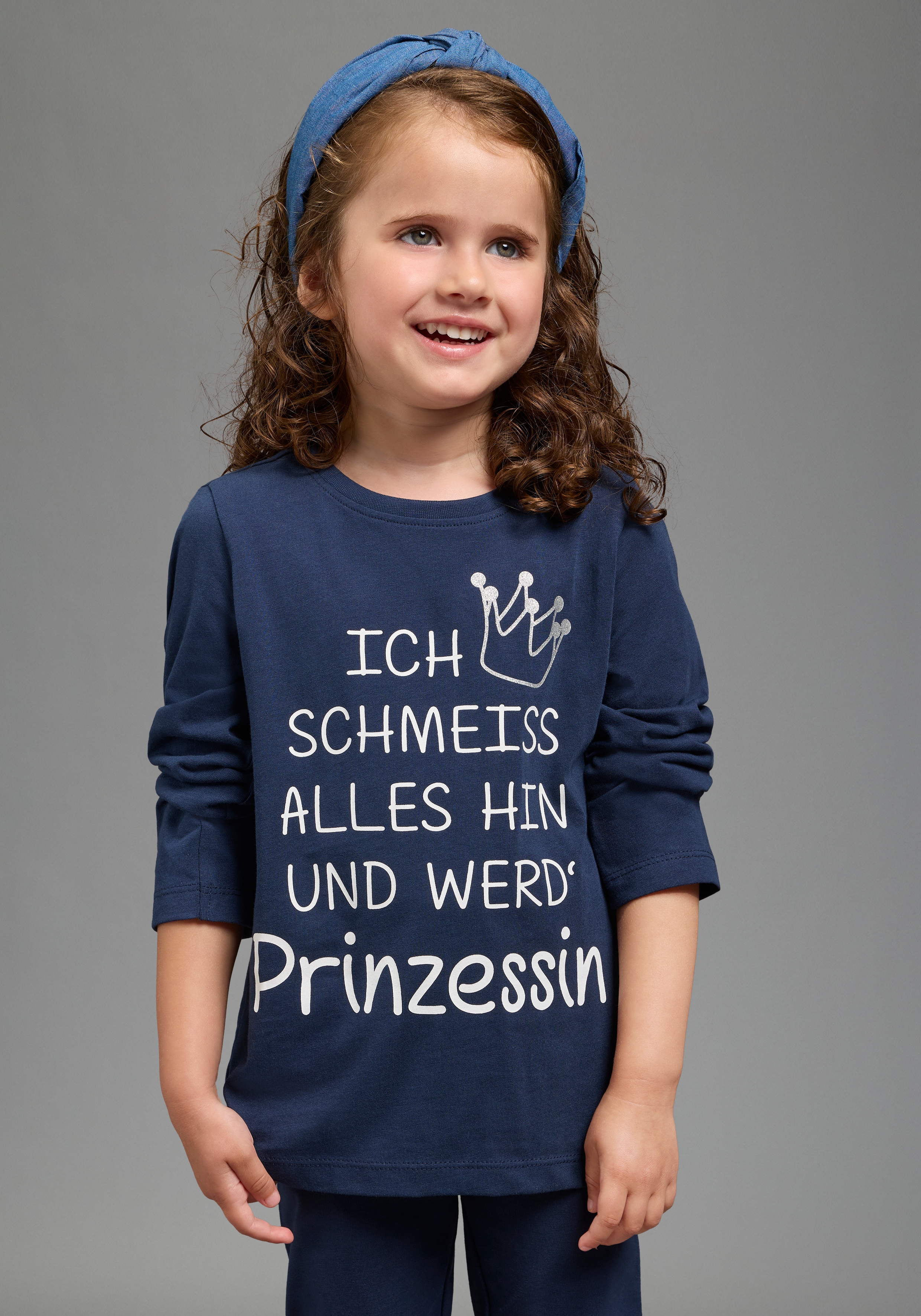 KIDSWORLD Langarmshirt "Ich schmeiss alles hin und werd´ Prinzessin" Sprücheshirt, langärmlig, Basic-Passform, mit Glitzerdruck